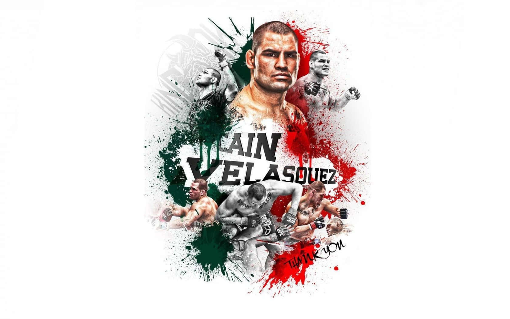 Cain Velasquez, red and green paint splatters, fighting poses, HD Desktop Wallpaper