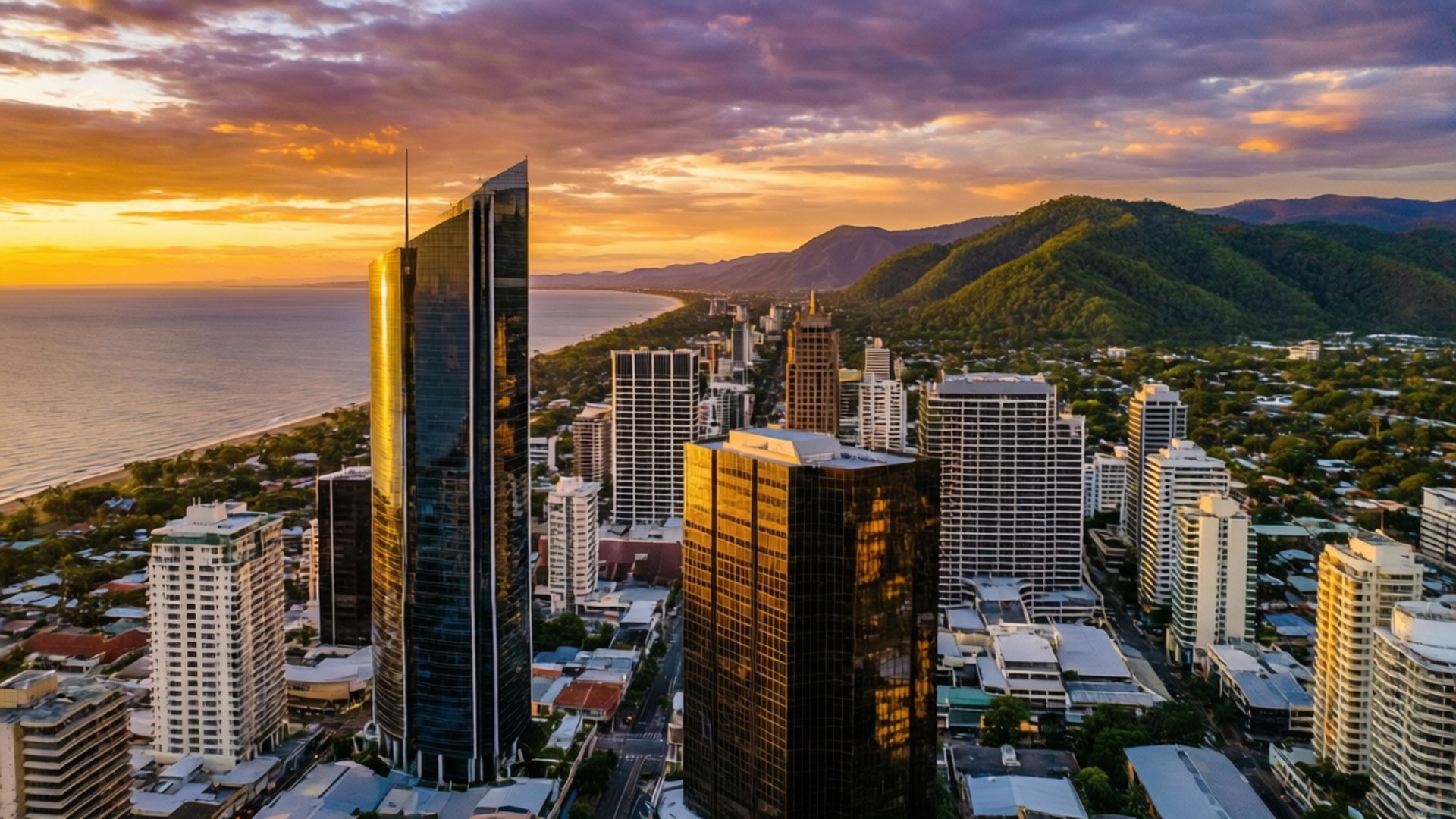 Cairns, city skyline, sunset, Full HD Desktop Wallpaper