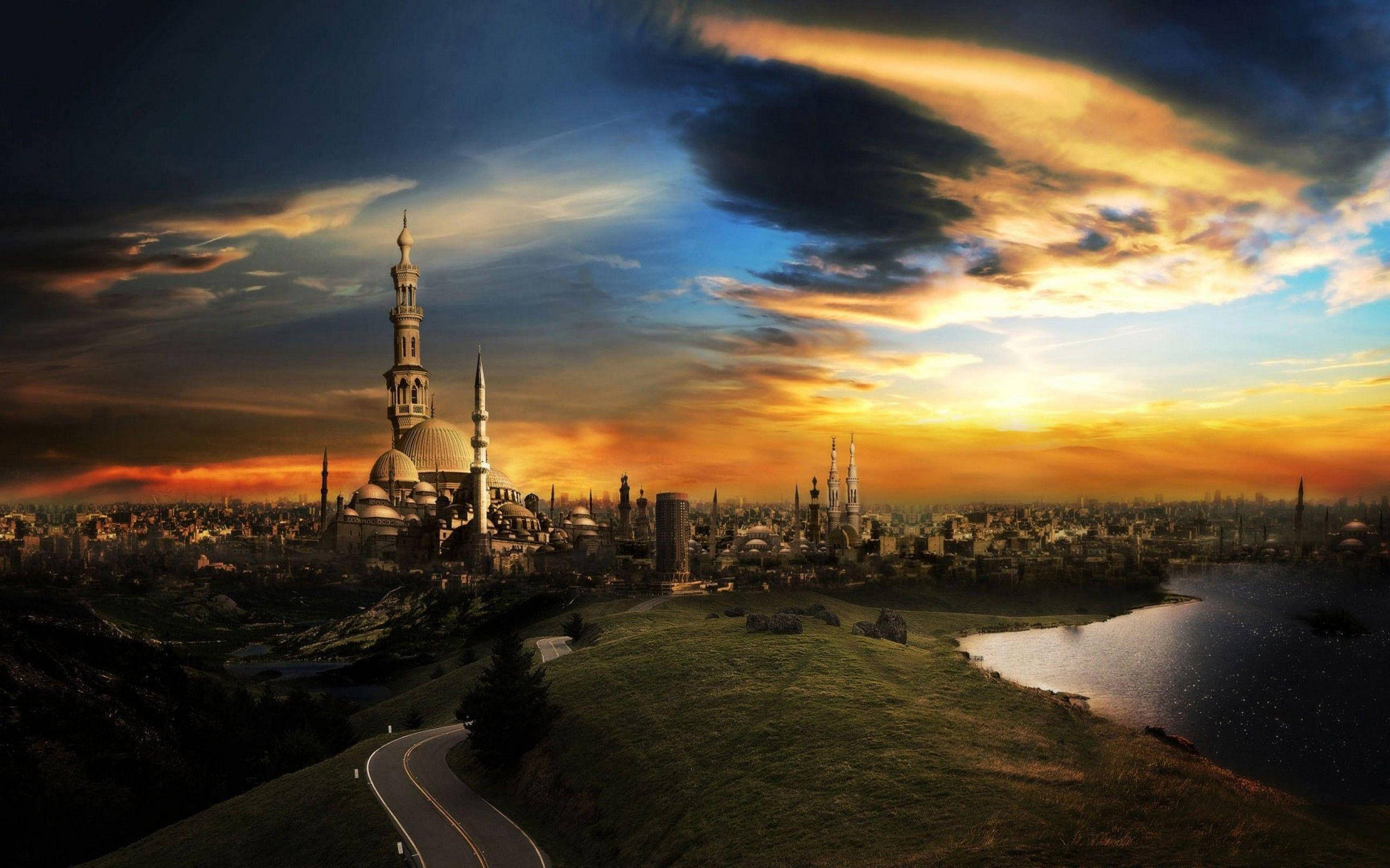Cairo, Egyptian sunset, grand mosque, 2K Desktop Wallpaper