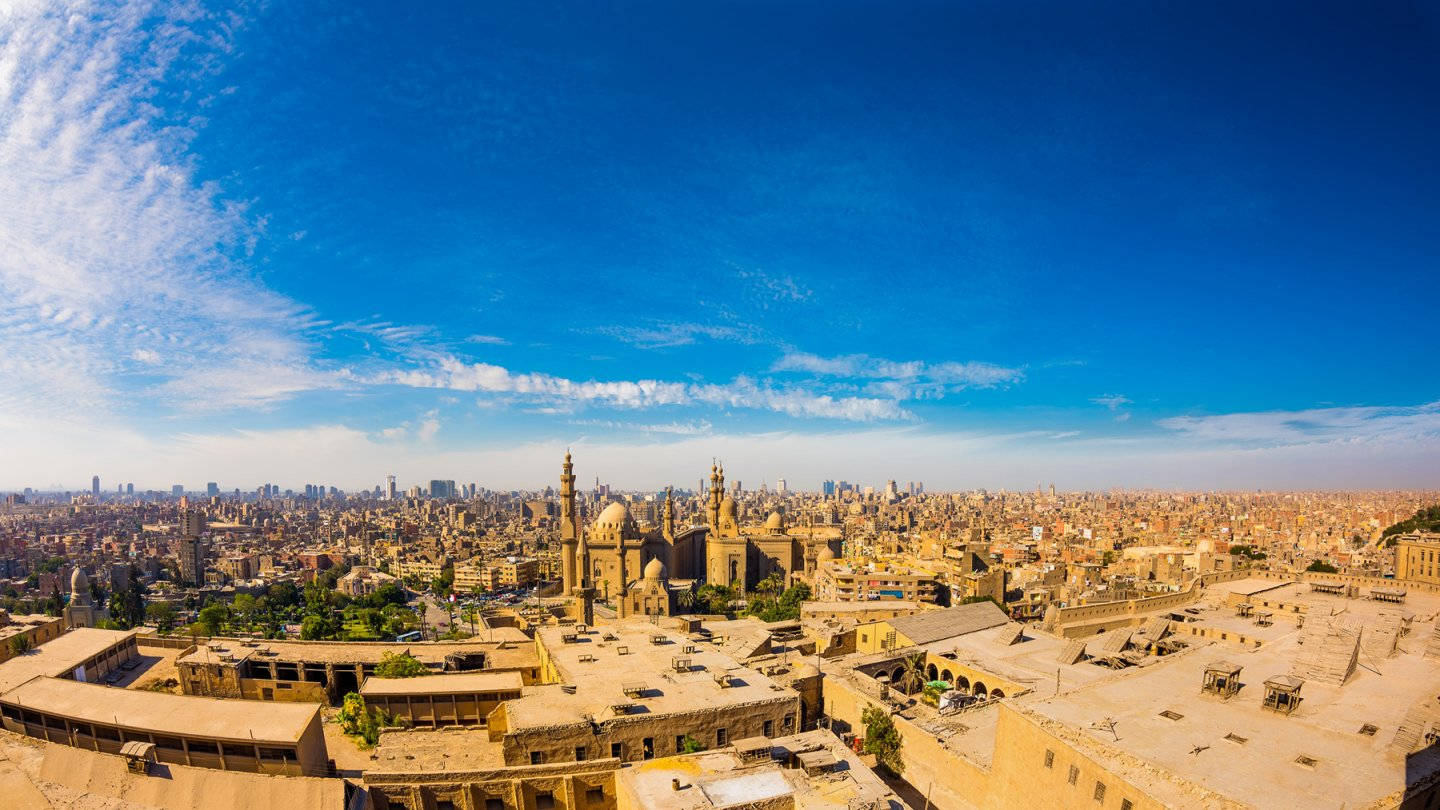Cairo, aerial city view, vibrant blue sky, HD Desktop Wallpaper