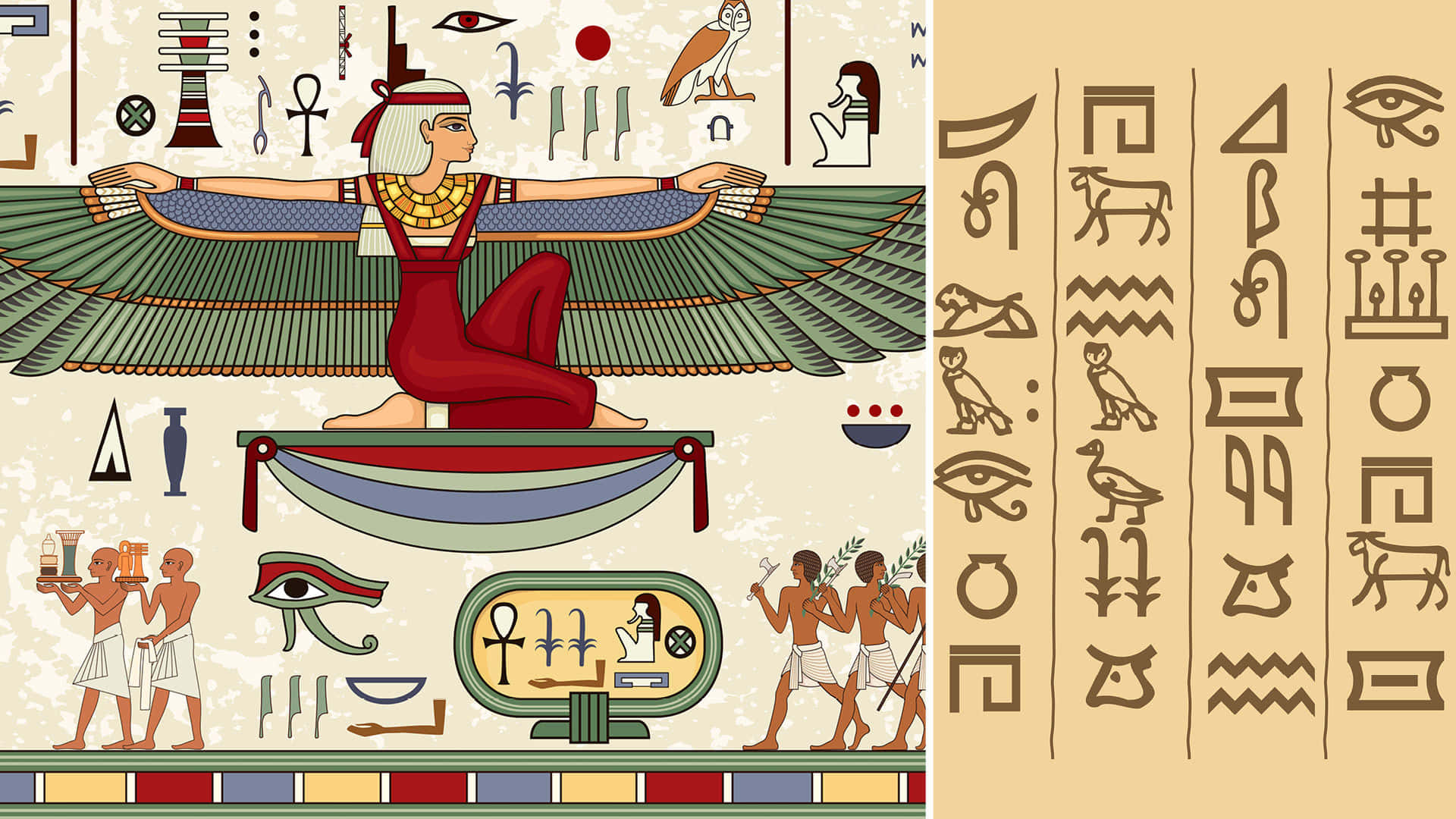 ancient Egyptian deity, wings, headdress, Full HD Desktop Wallpaper