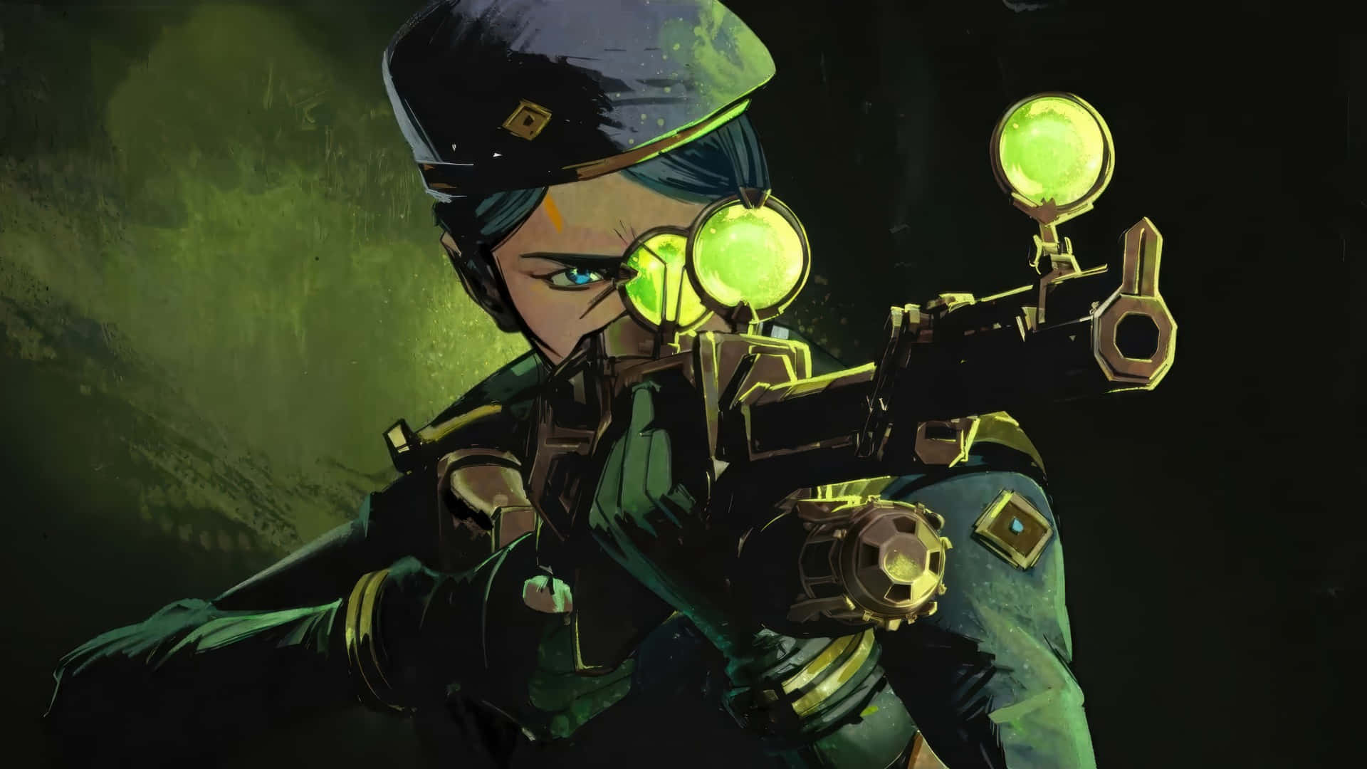 Caitlyn Arcane, sniper focus, glowing green weapon, Full HD Desktop Wallpaper