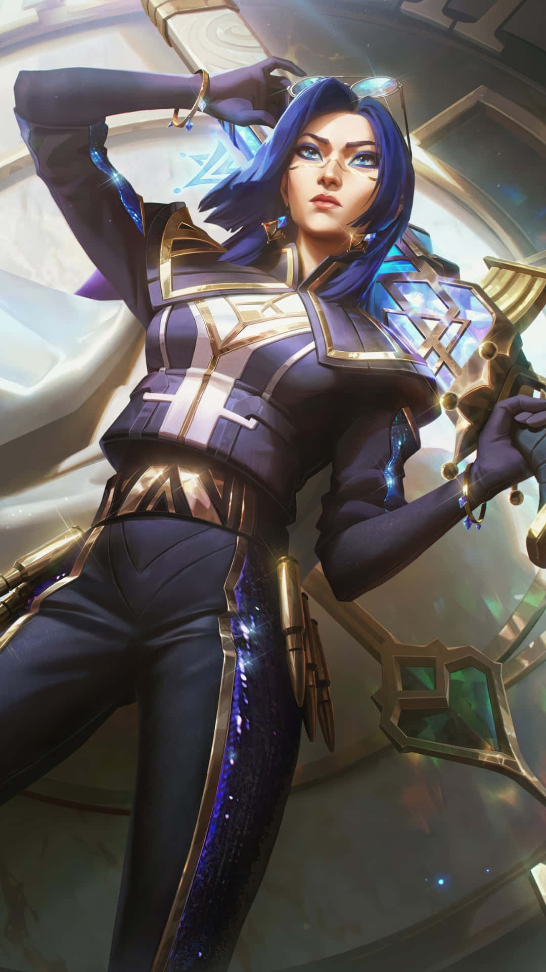 Caitlyn Arcane, blue hair, glowing eyes, Full HD Phone Wallpaper
