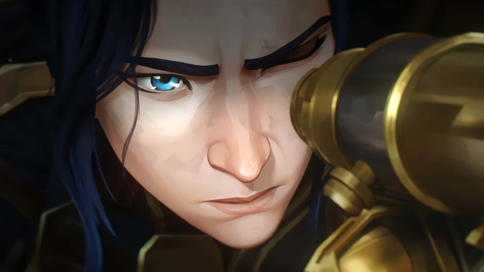 Caitlyn Arcane, blue eyes, dark hair, Full HD Desktop Wallpaper