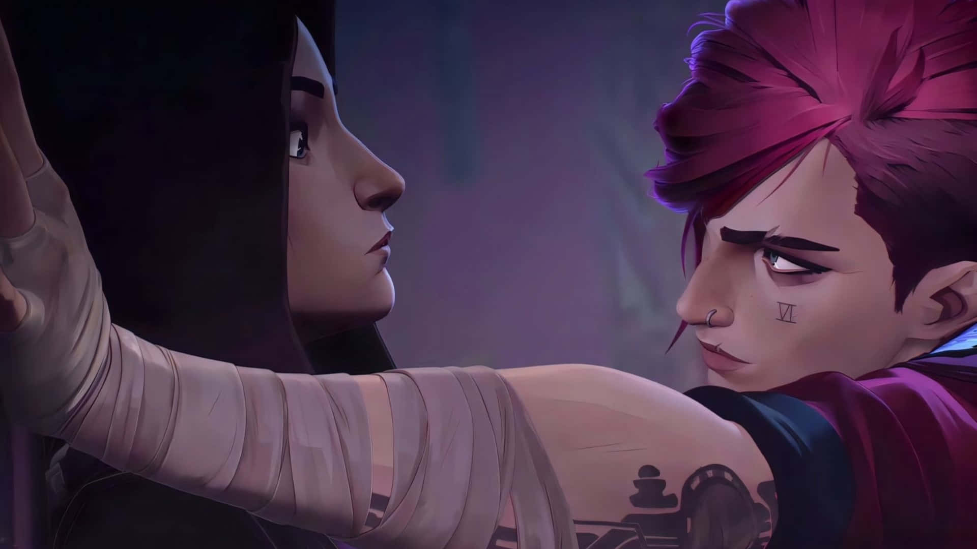 Caitlyn Arcane, intense standoff, dimly lit scene, Full HD Desktop Wallpaper