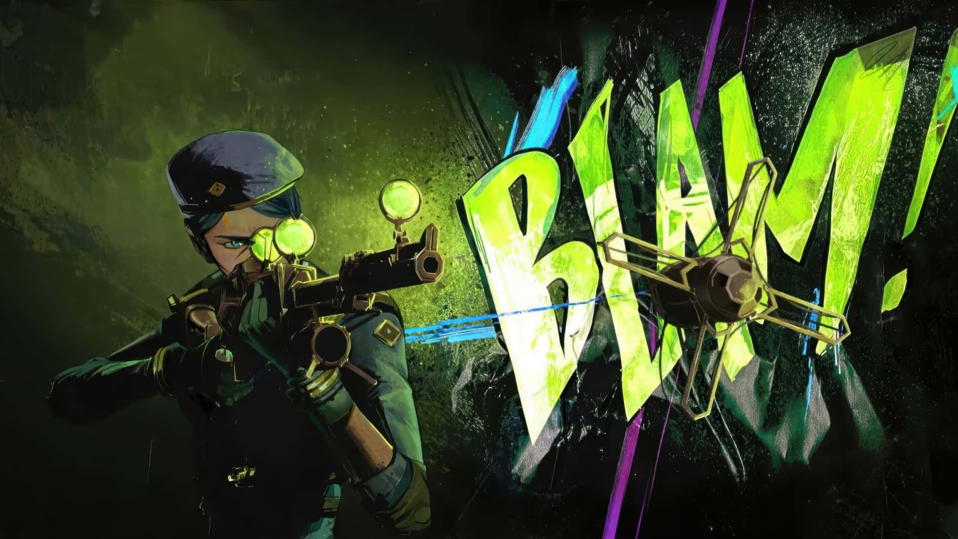 Caitlyn Arcane, steampunk soldier, green gear, Full HD Desktop Wallpaper
