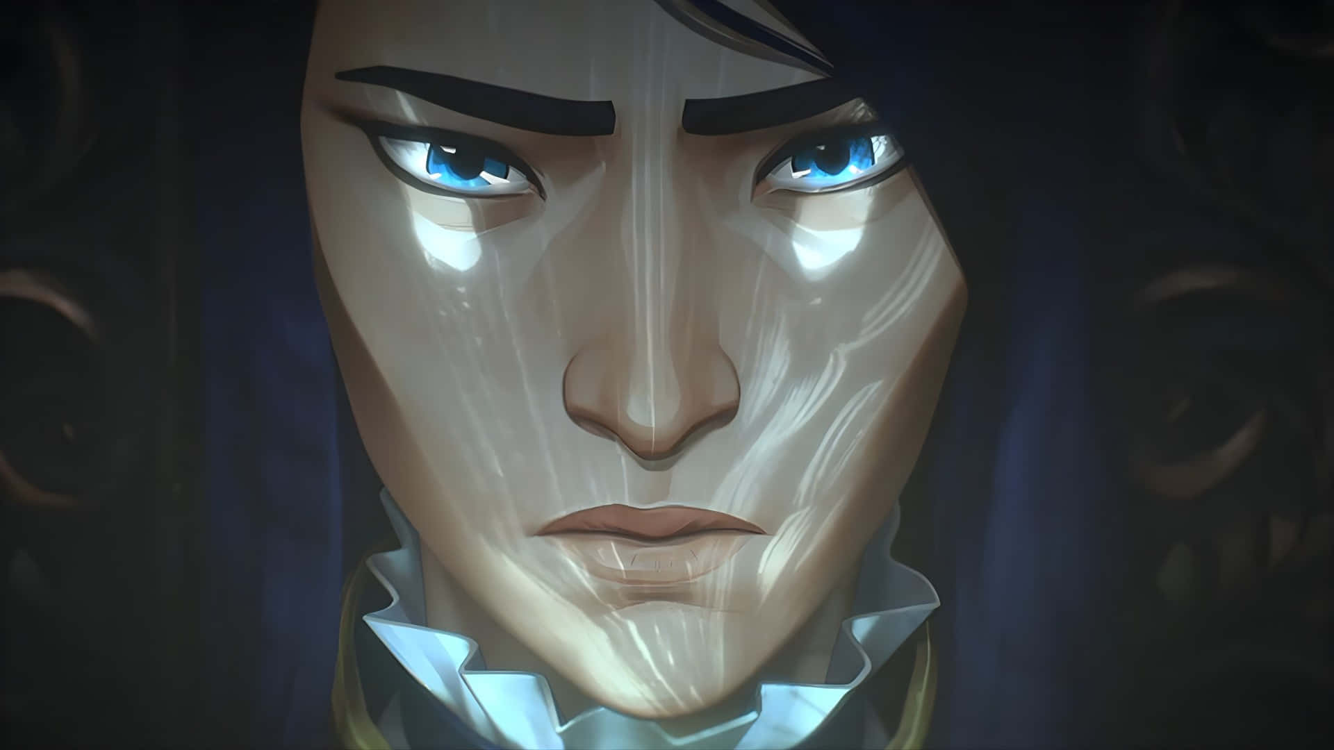 Caitlyn Arcane, intense blue eyes, dark hair, Full HD Desktop Wallpaper