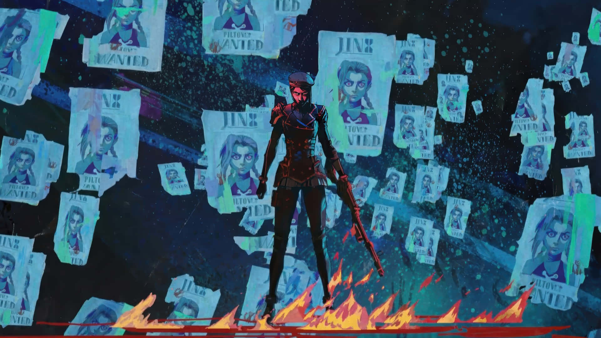 Caitlyn Arcane, wanted posters, flames, Full HD Desktop Wallpaper