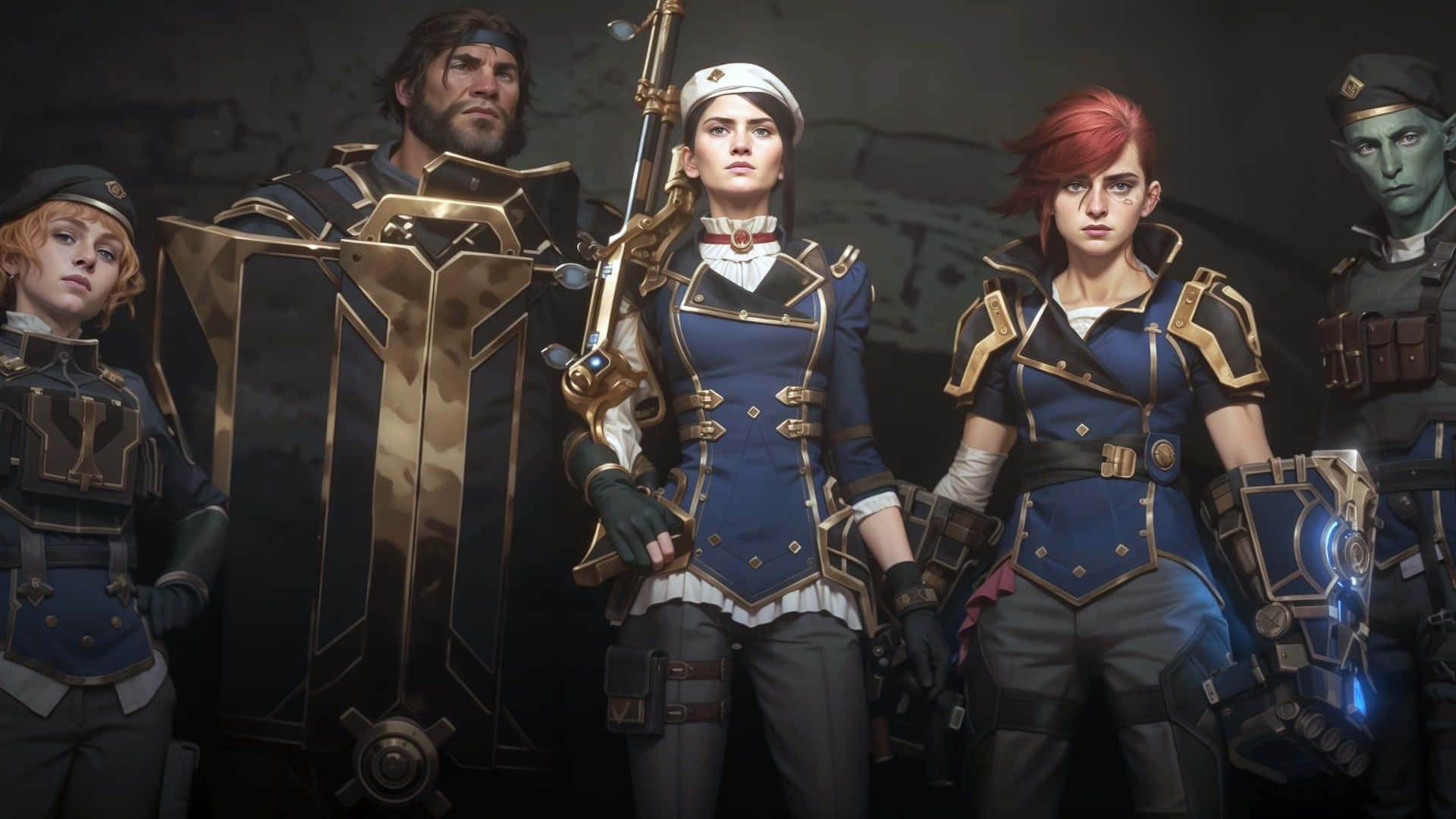 Caitlyn Arcane, blue and gold armor, fantasy warriors, Full HD Desktop Wallpaper