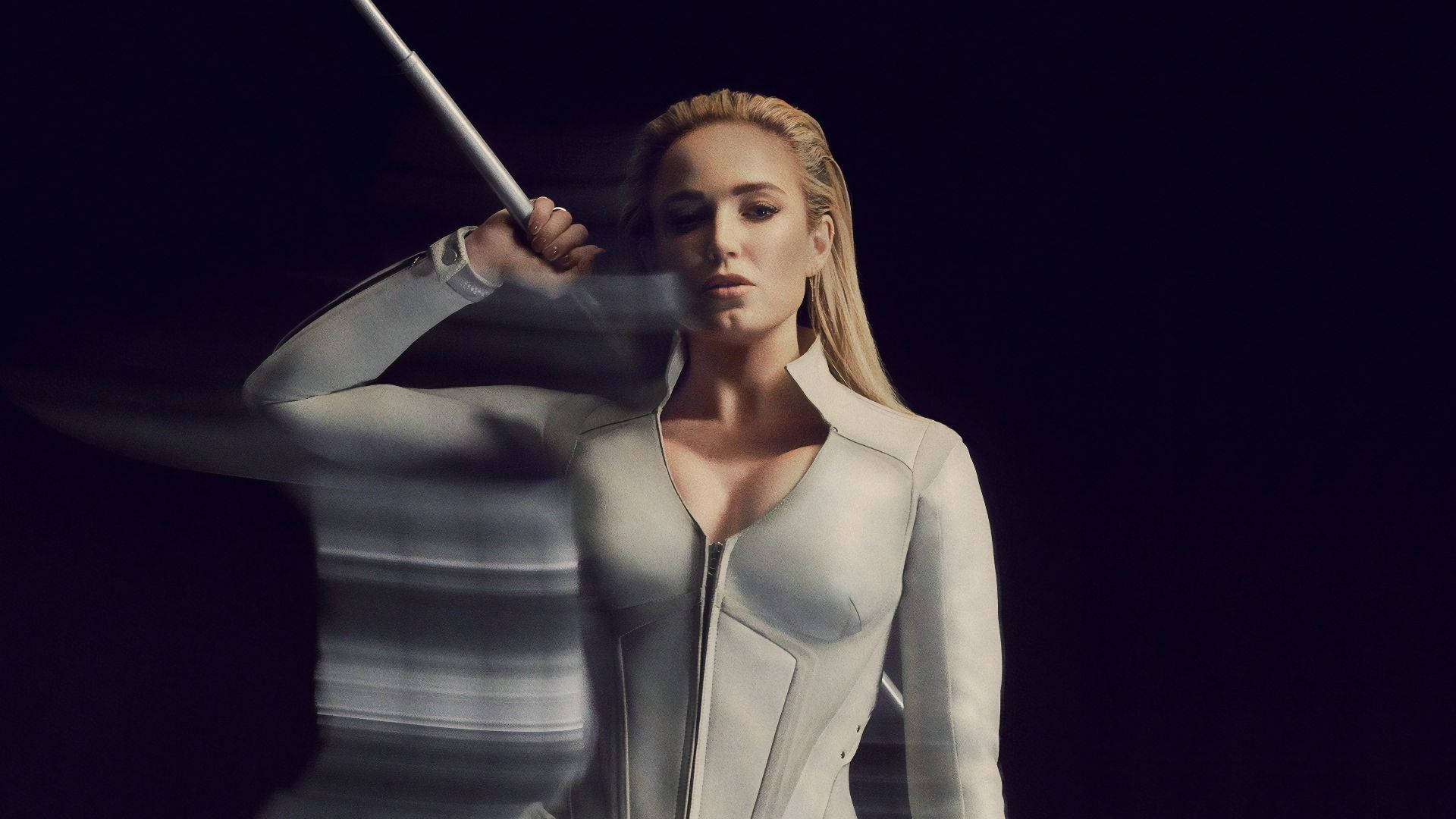 Caity Lotz, white suit, sleek white suit, Full HD Desktop Wallpaper