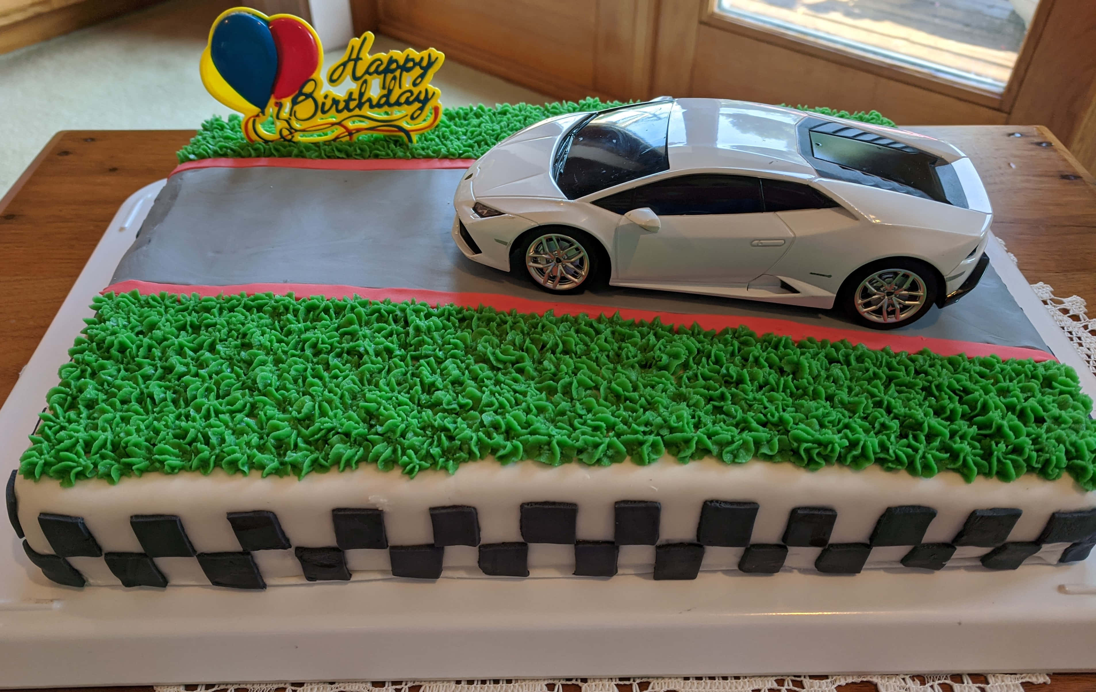 Cake Fondant, race track, white sports car, 2K Desktop Wallpaper