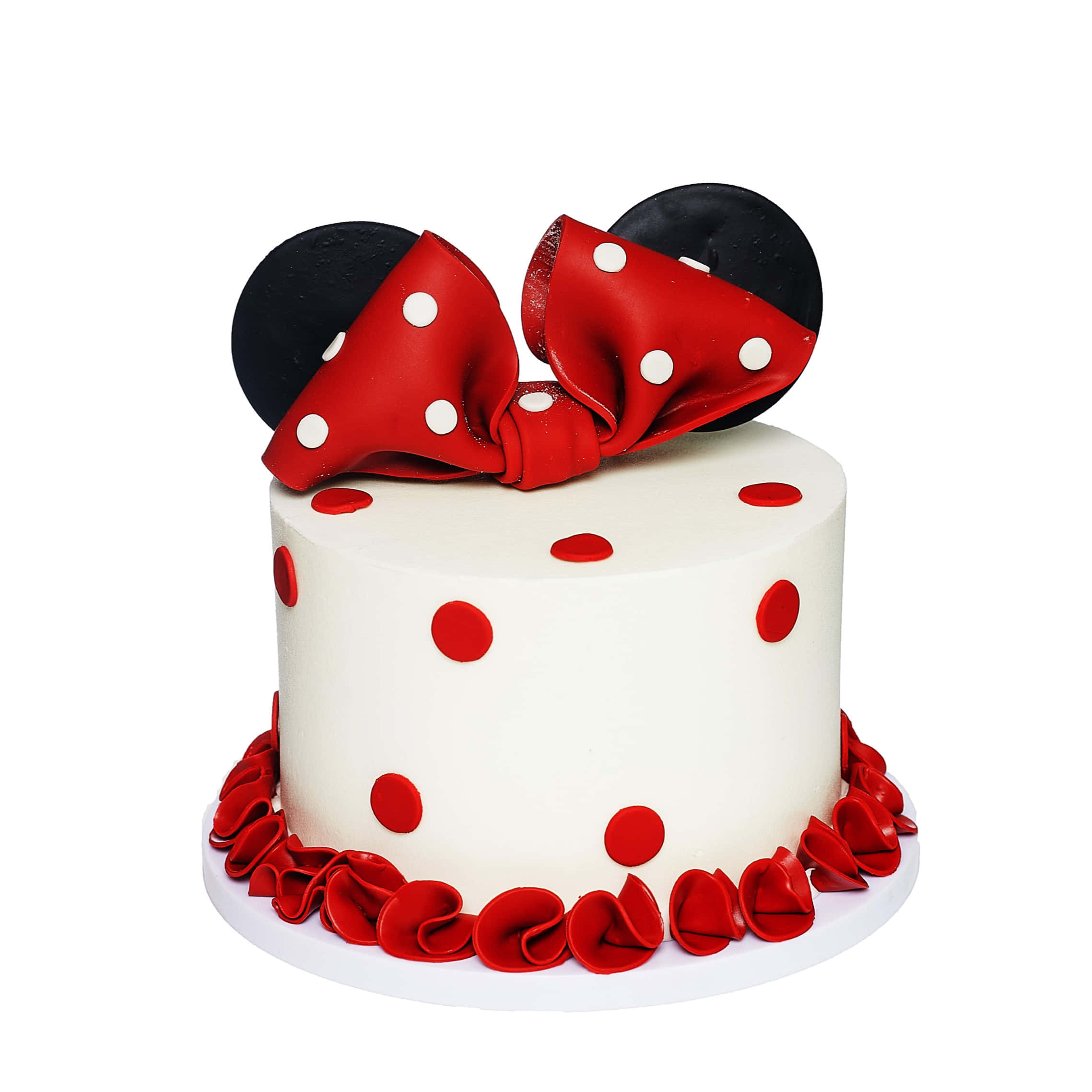 white cake, red polka dots, large red bow, Full HD Desktop Wallpaper