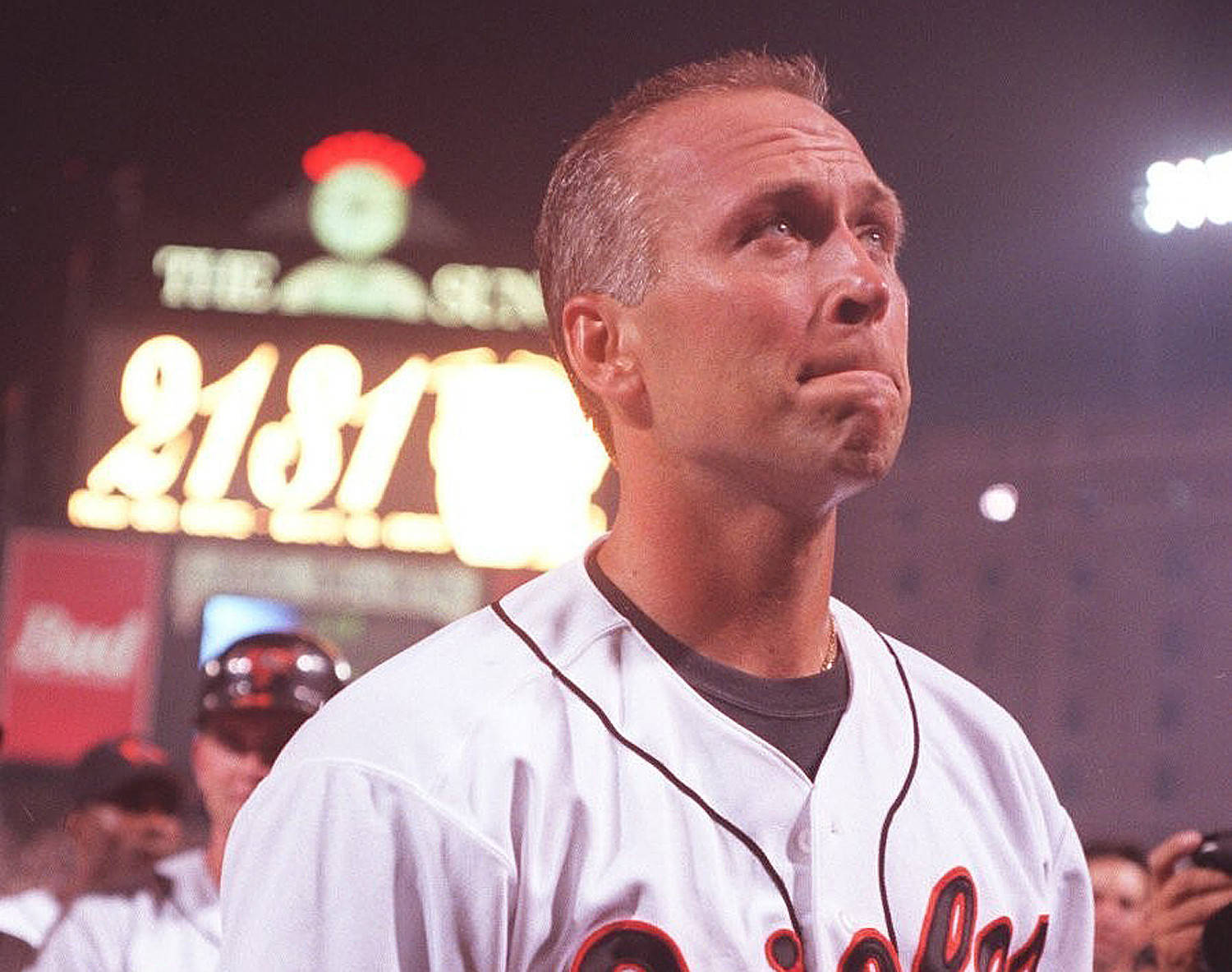 Cal Ripken Jr, white uniform, stadium lights, HD Desktop Wallpaper