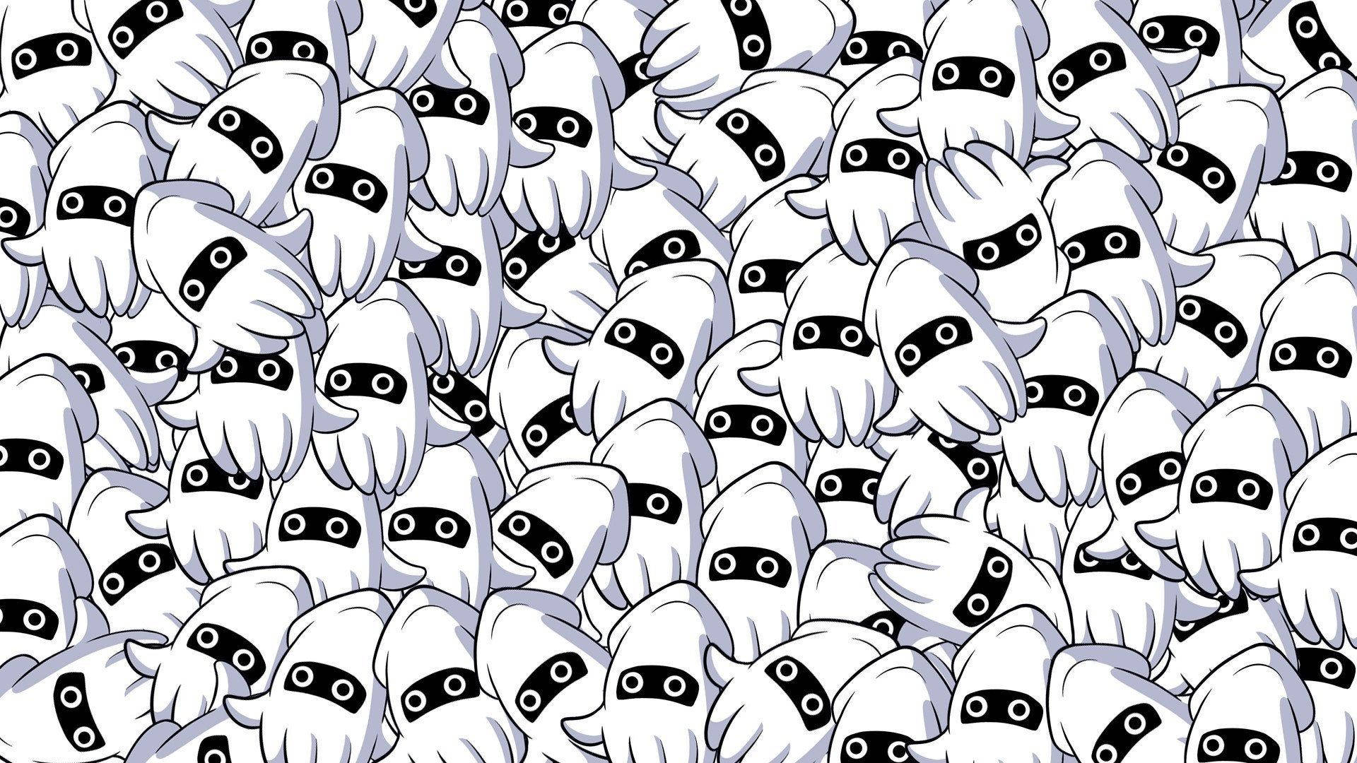white calamari mascots, cluster, cartoon ghosts, Full HD Desktop Wallpaper