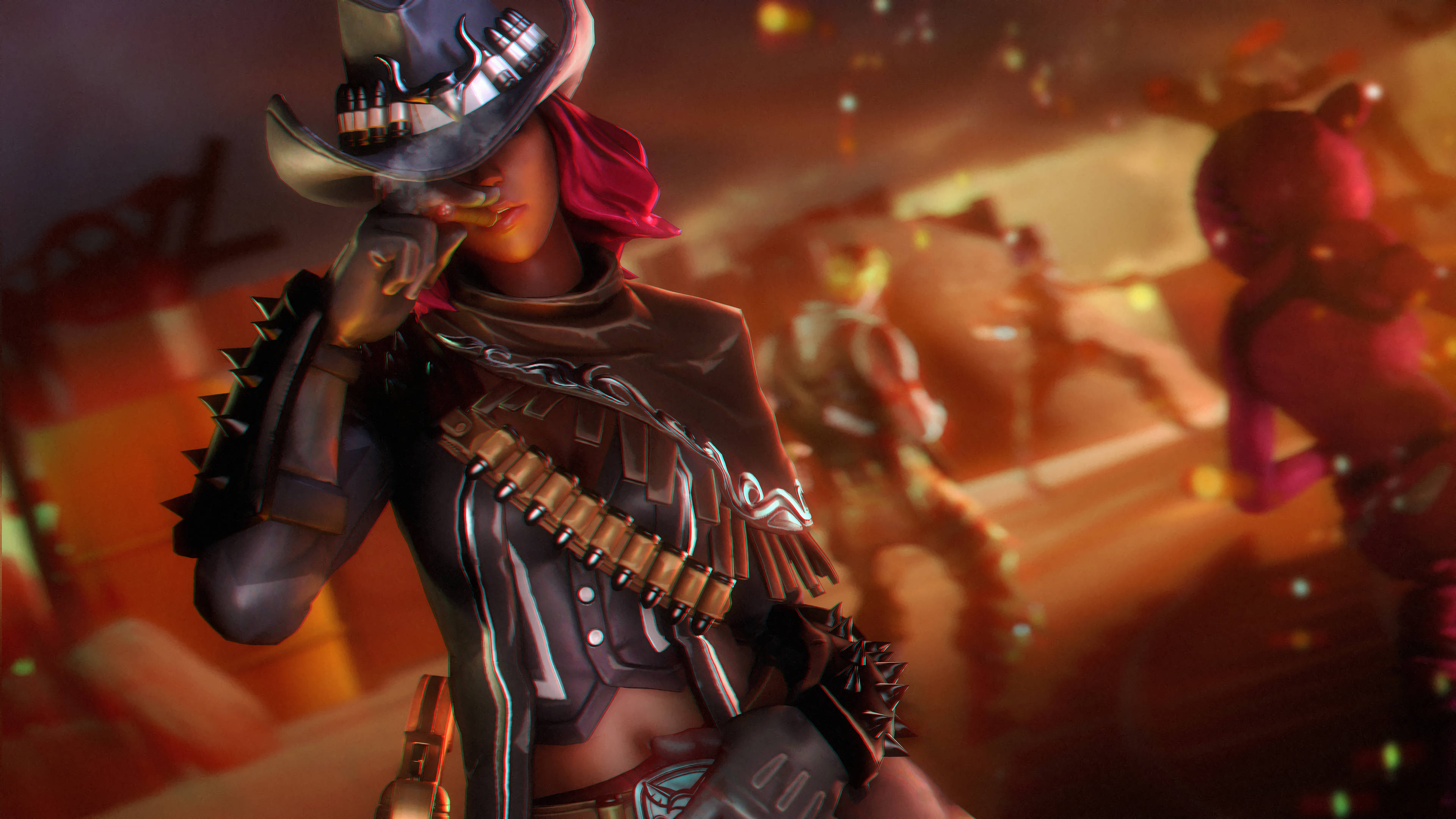 Calamity Fortnite, fierce female cowboy, spiked armor, 4K Desktop Wallpaper