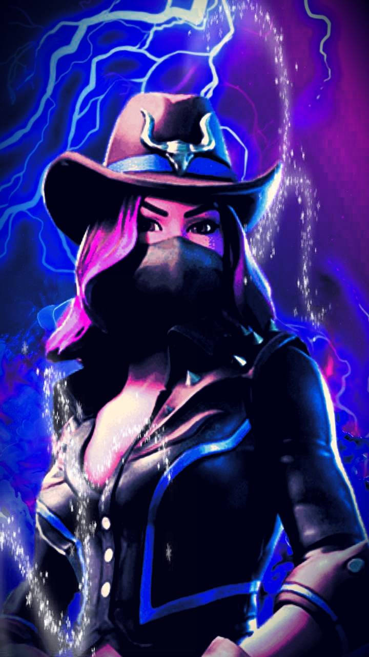 Calamity Fortnite, lightning portrait, masked female cowboy, HD Phone Wallpaper