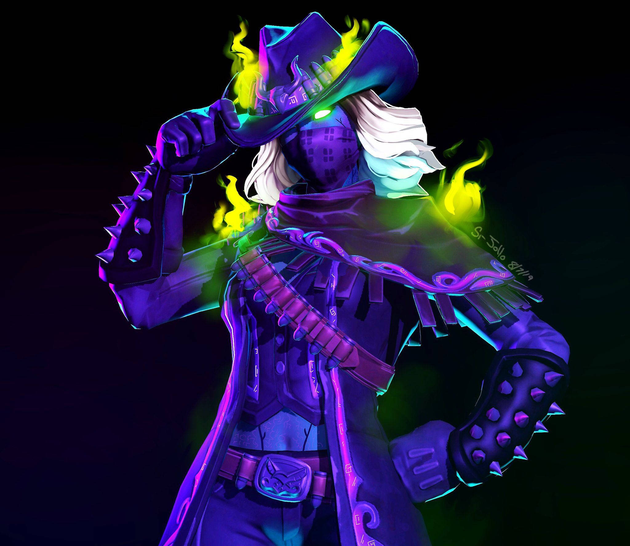 Calamity Fortnite, neon-lit, anime character, Full HD Desktop Wallpaper