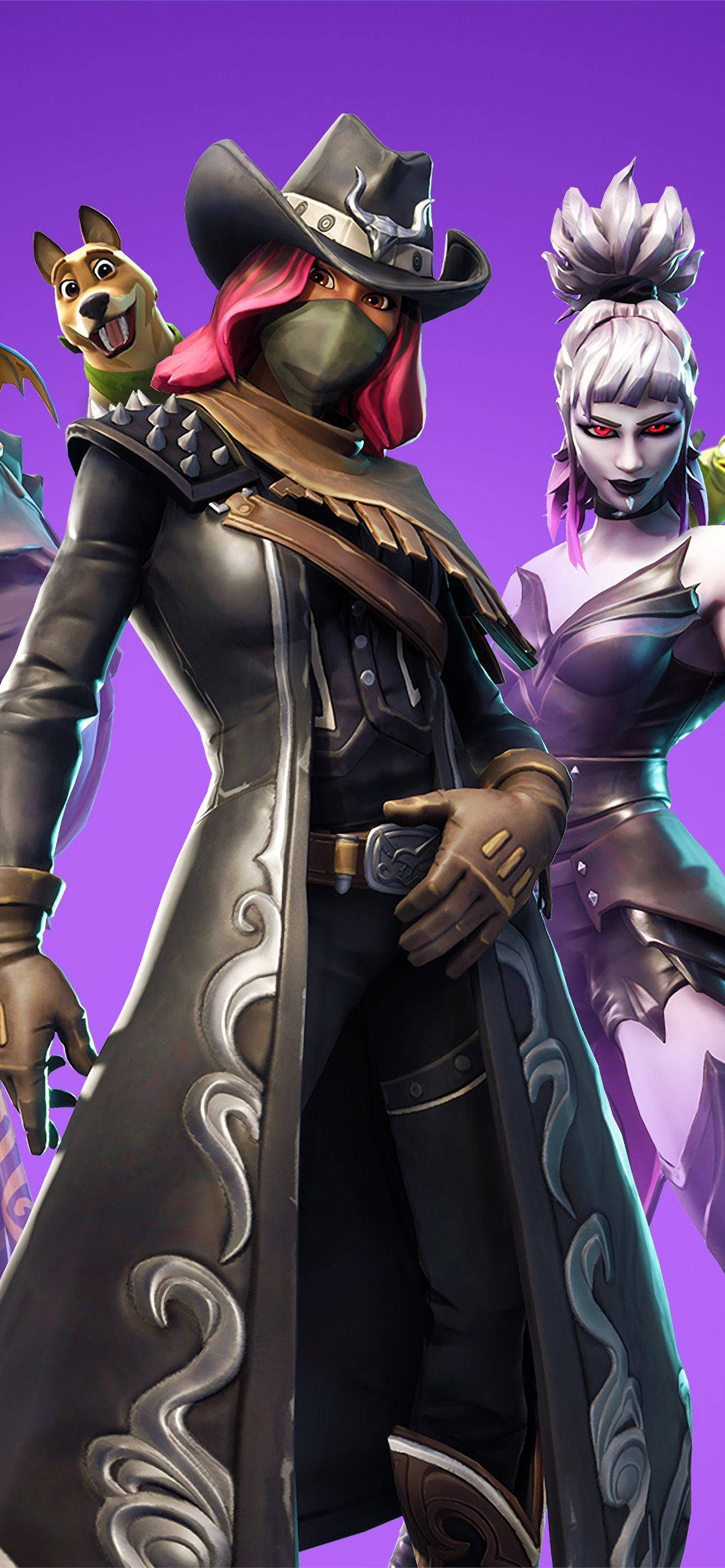 Calamity Fortnite, Dusk, vibrant purple background, 2K Phone Wallpaper