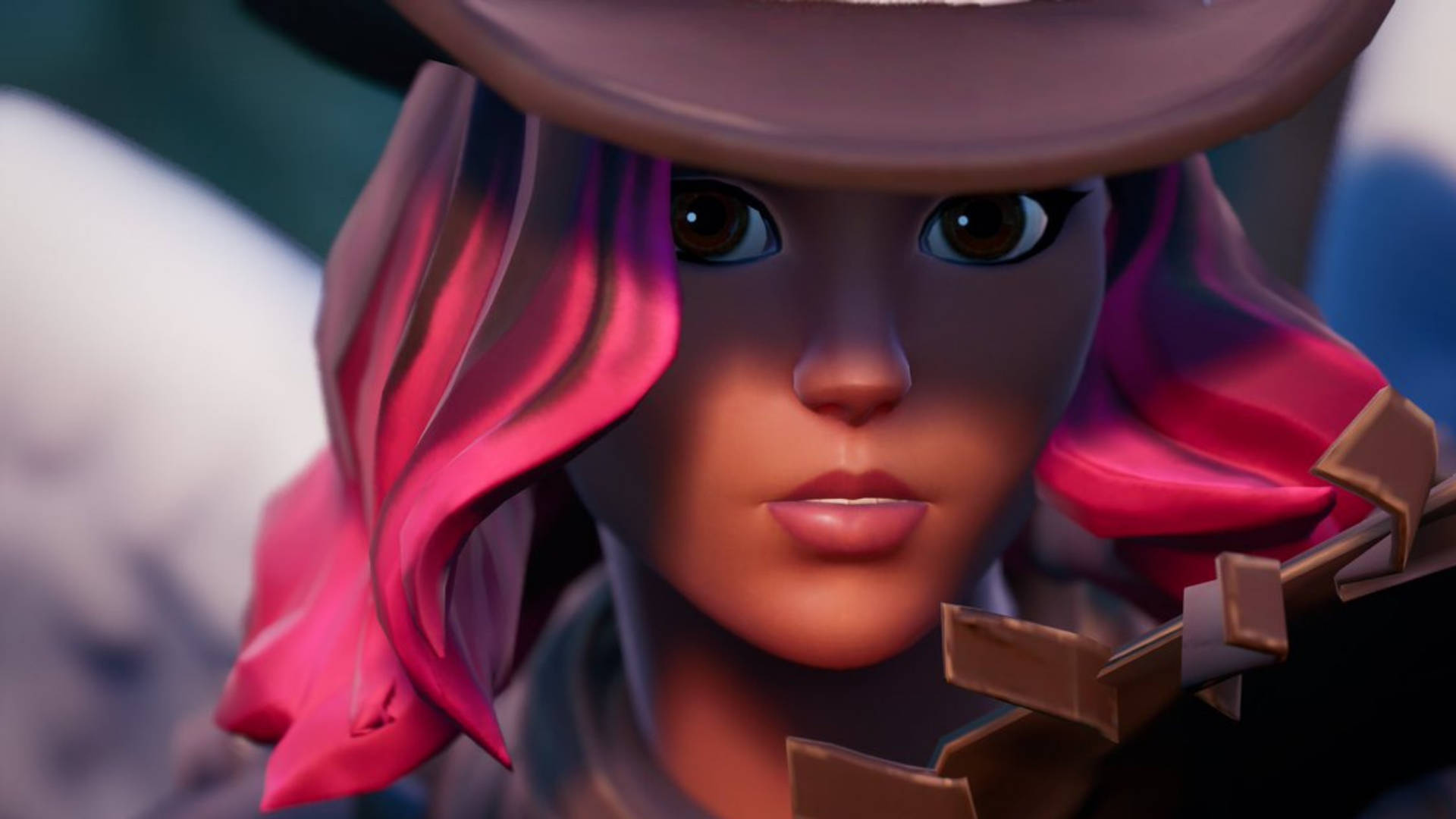 Calamity Fortnite, vibrant pink hair, wide-brimmed hat, Full HD Desktop Wallpaper