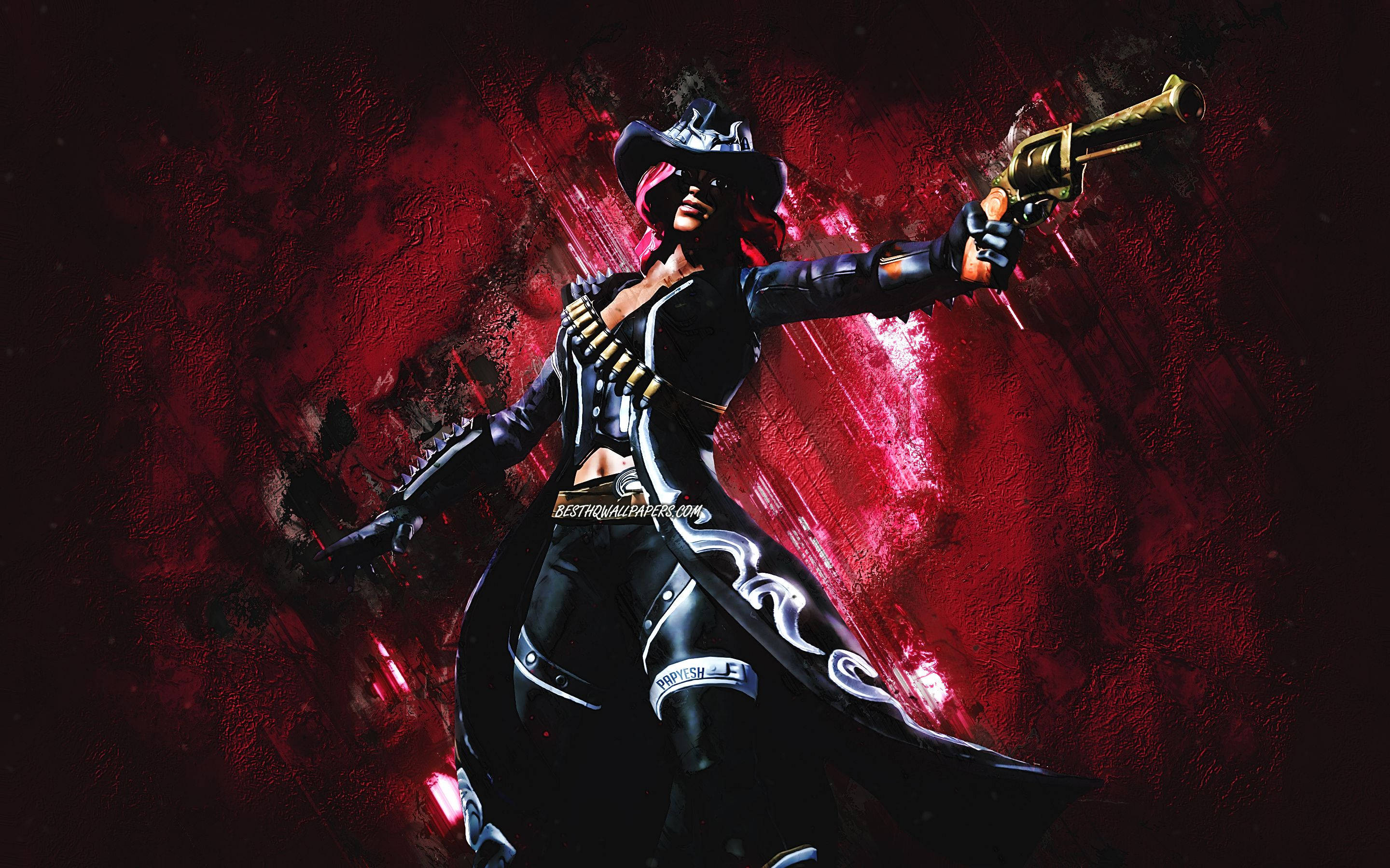 Calamity Fortnite, red smudged poster, female gunslinger, 2K Desktop Wallpaper