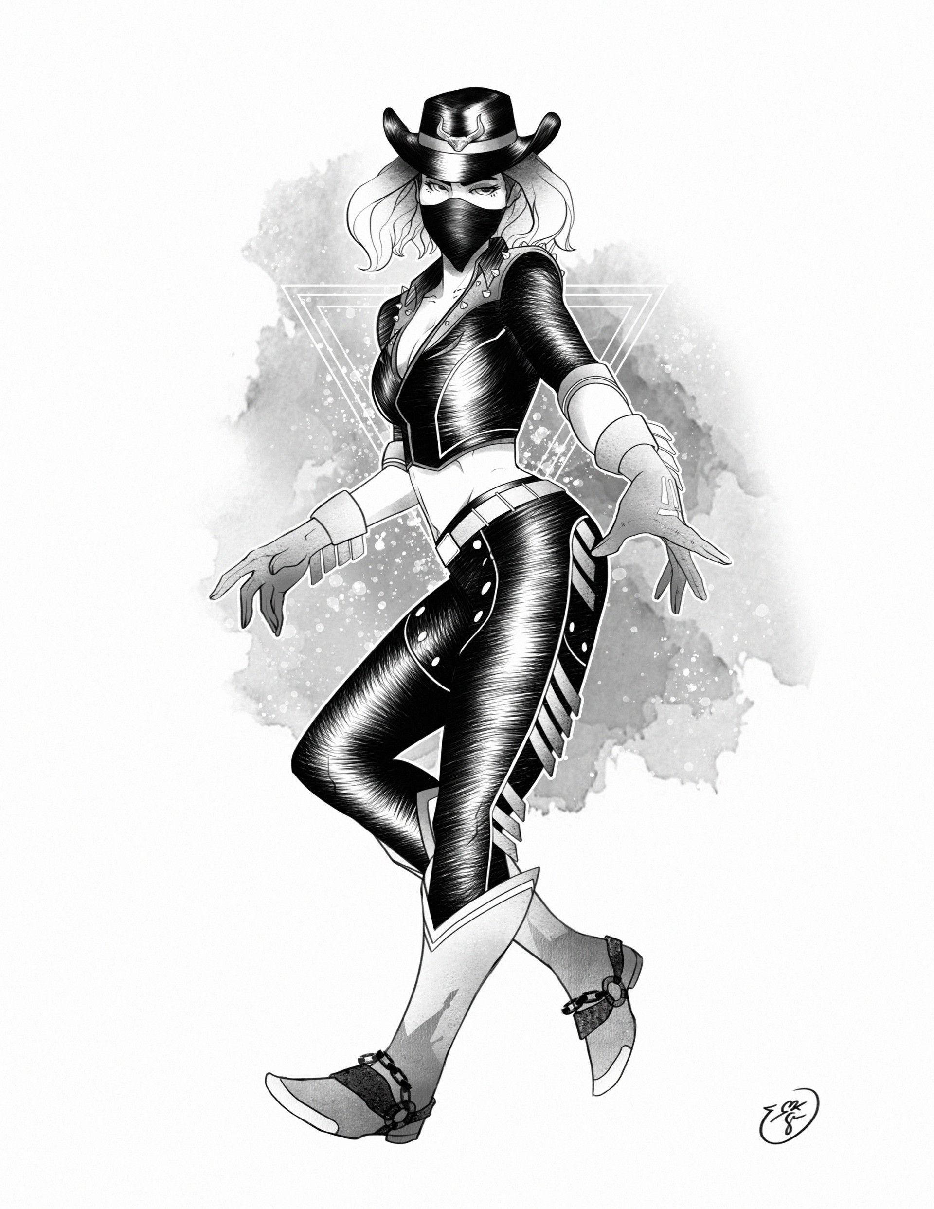Calamity Fortnite, pencil art, masked woman, Full HD Phone Wallpaper