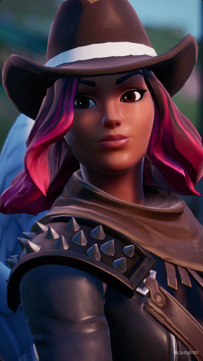 Calamity Fortnite, pink hair, cowboy hat, SD Phone Wallpaper