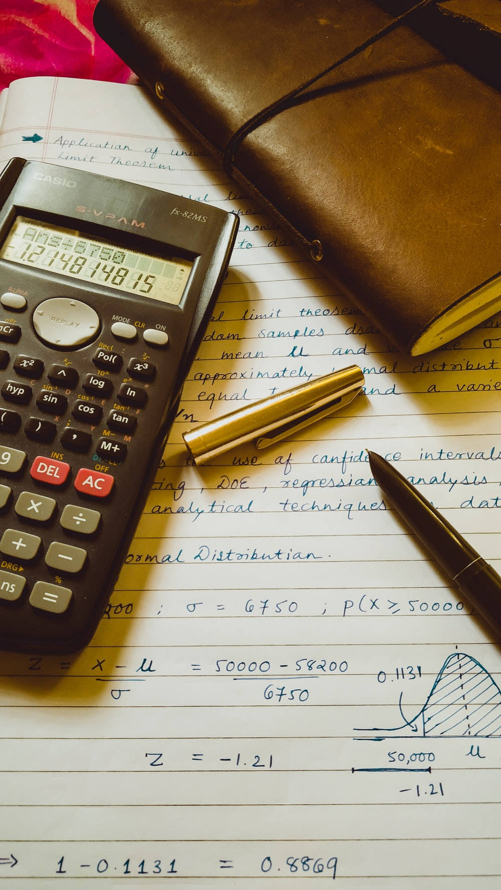 scientific calculator, notebook, handwritten statistics formulas, HD Phone Wallpaper