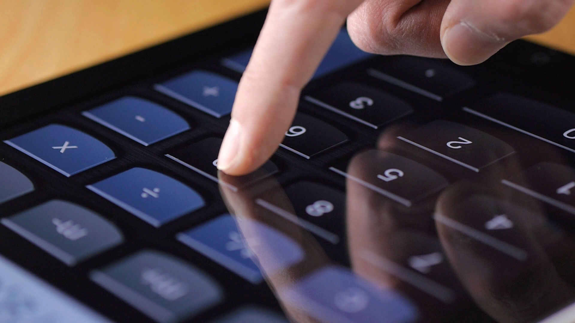 touch screen calculator, sleek black, blue keys, Full HD Desktop Wallpaper