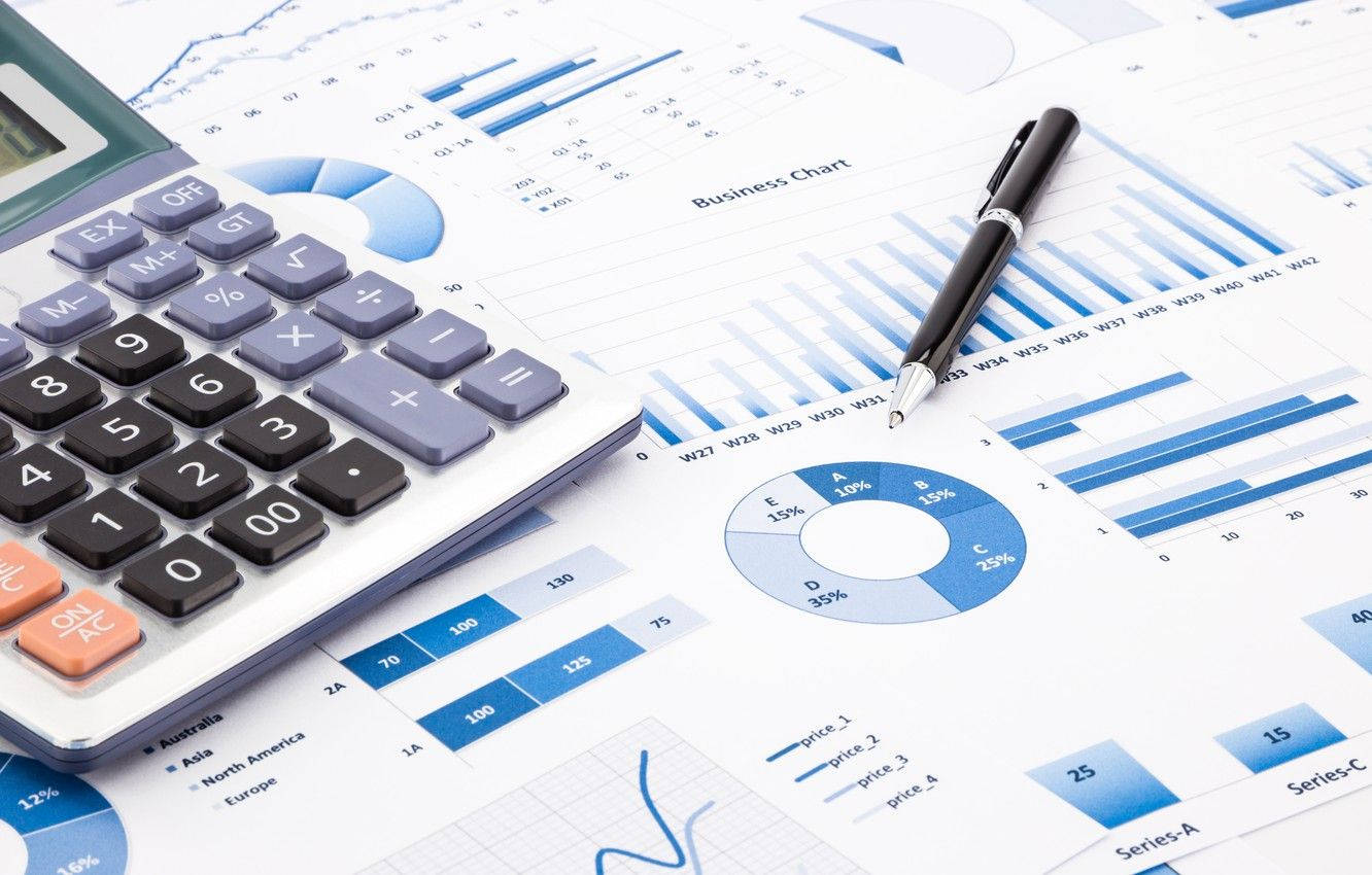 basic calculator, blue charts, pen, HD Desktop Wallpaper