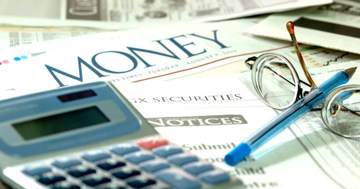 blue calculator, reading glasses, financial newspaper pages, SD Desktop Wallpaper