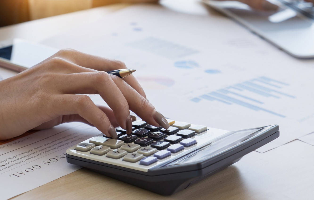 classic calculator, financial charts, laptop, HD Desktop Wallpaper