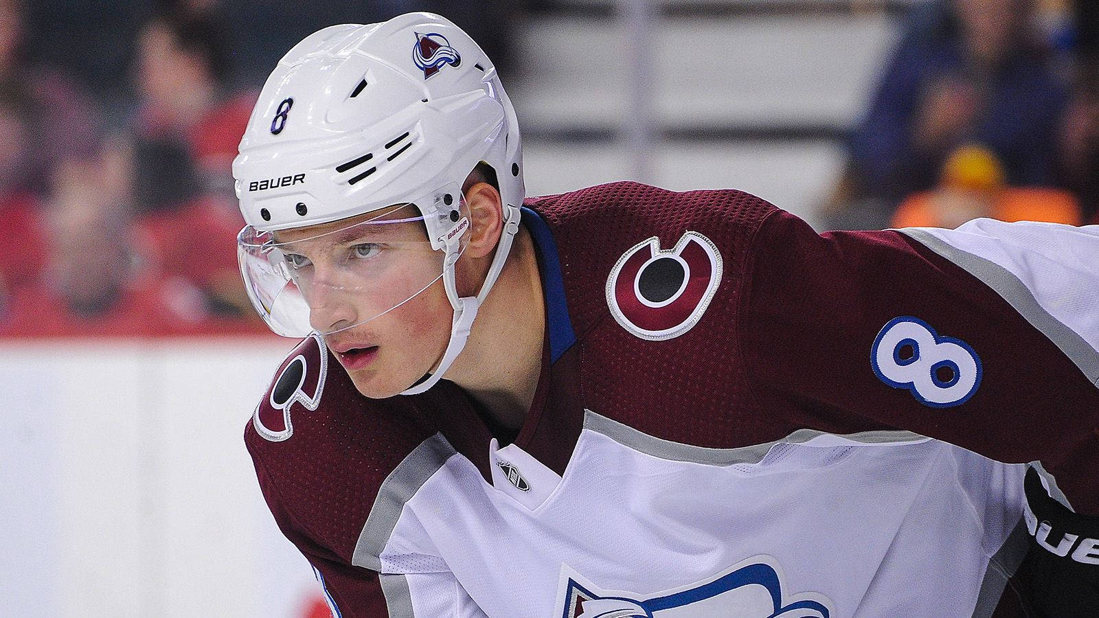 Cale Makar, maroon and white gear, ice, HD Desktop Wallpaper
