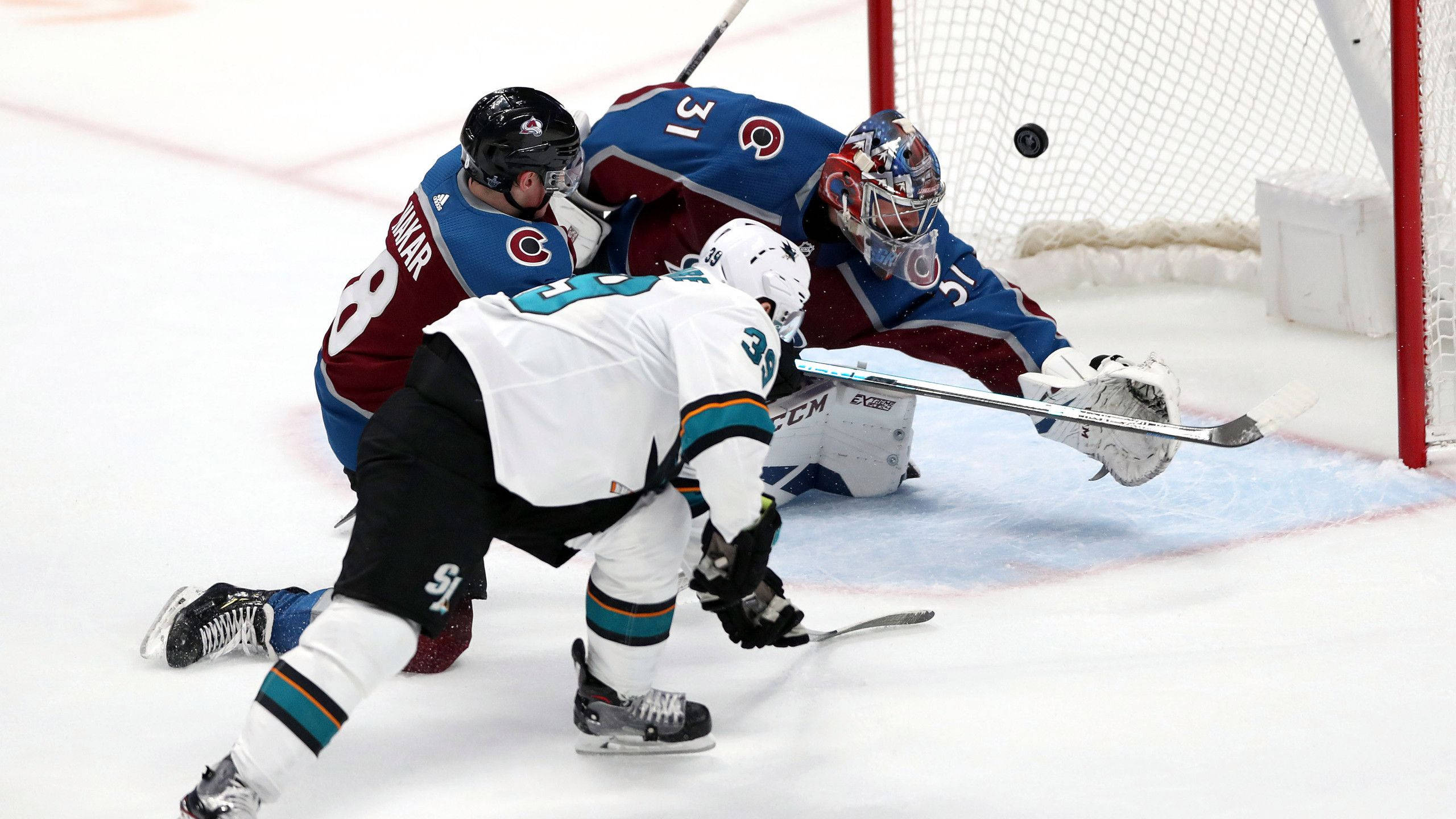 Cale Makar, blue and red, hockey goalie, 2K Desktop Wallpaper