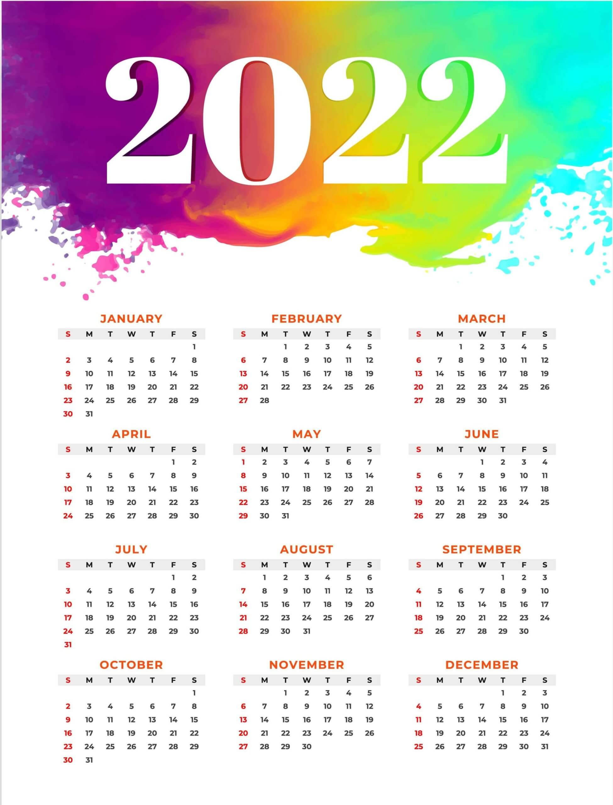 Rainbow 2022 Calendar, 2022 calendar, bold white numerals, 2K Phone Wallpaper