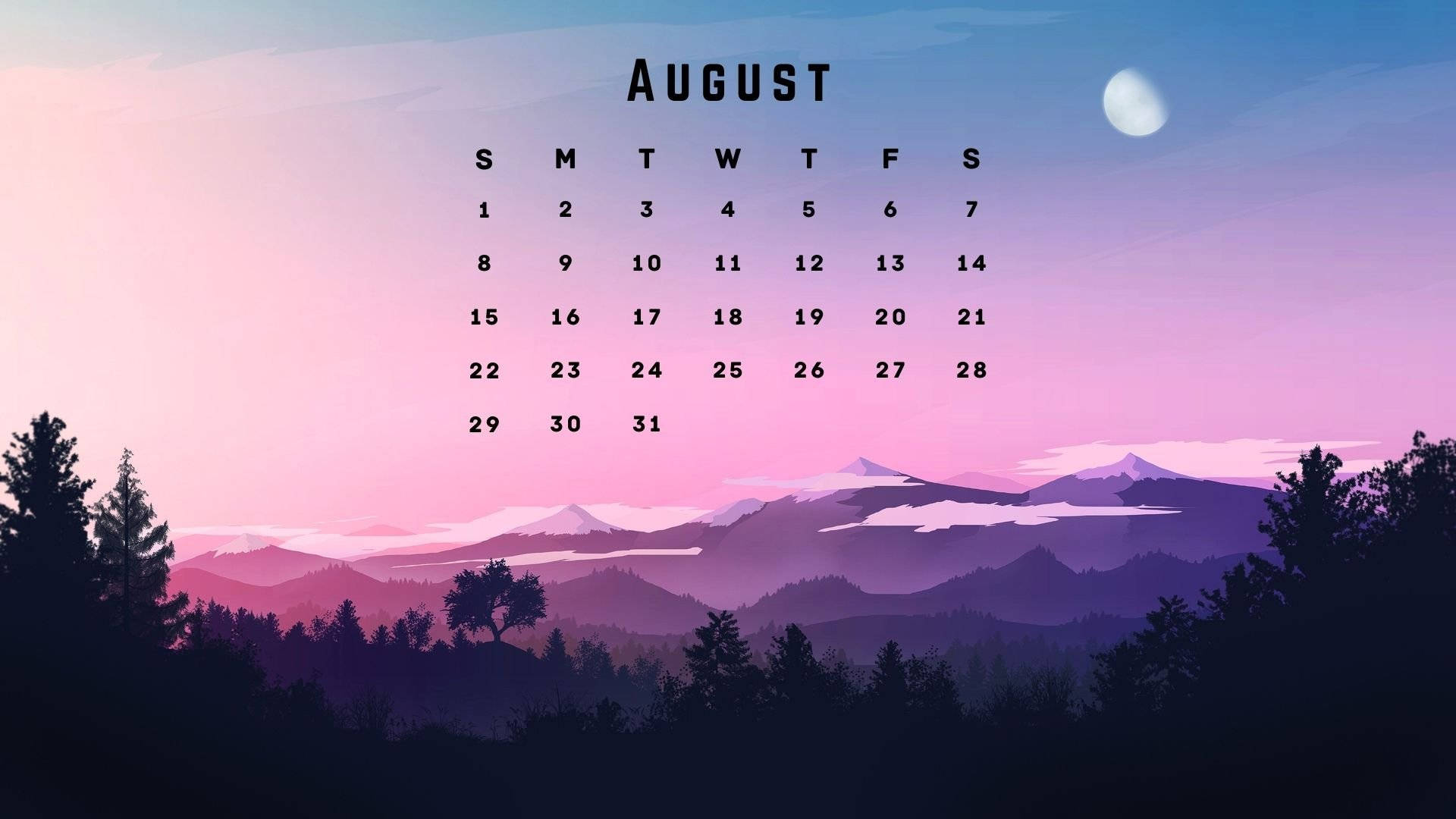August 2021 Planning Calendar, twilight, crescent moon, Full HD Desktop Wallpaper