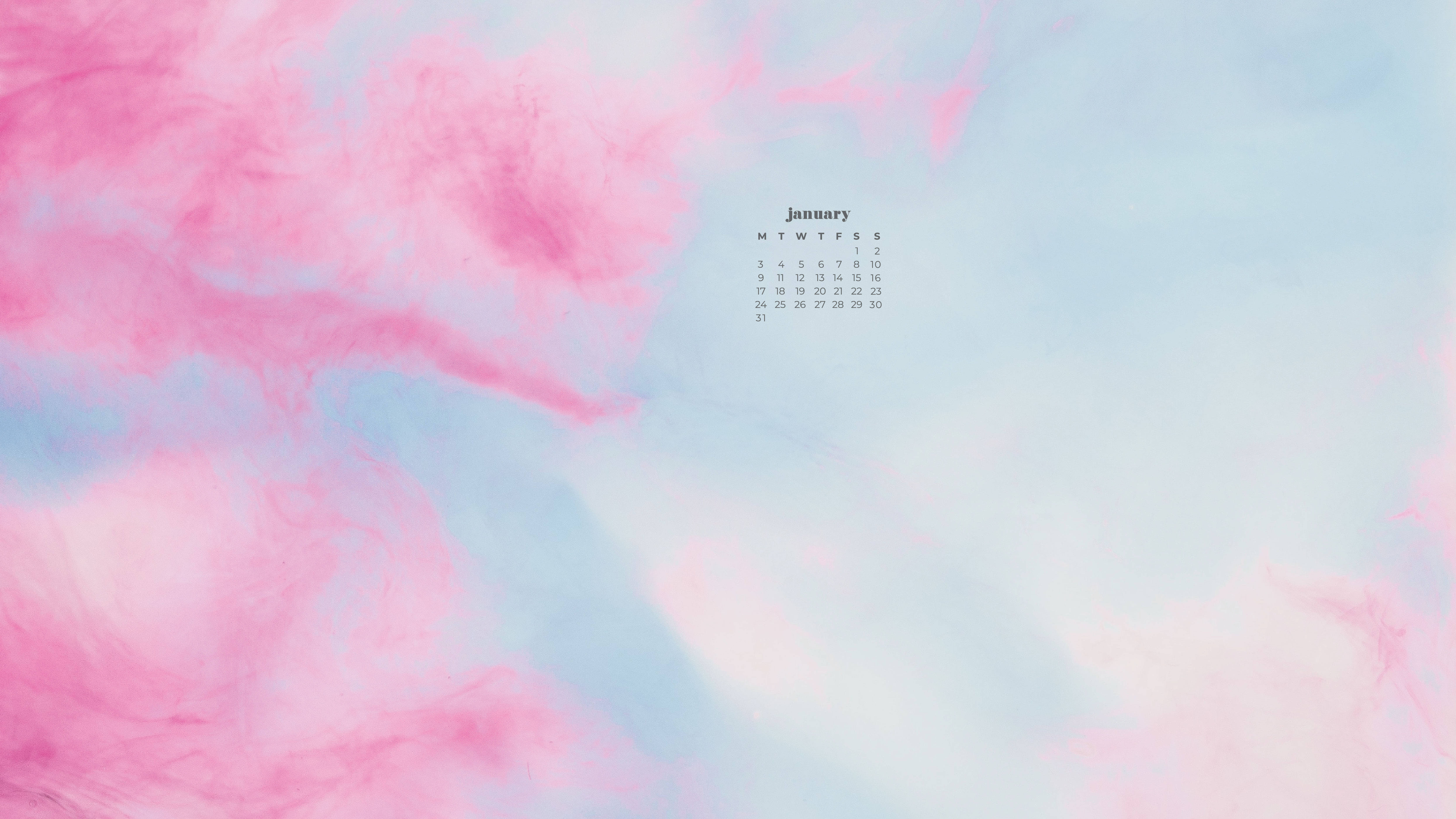 abstract pink smoke, January 2022 calendar, soft pink and blue ink swirls, 5K Desktop Wallpaper