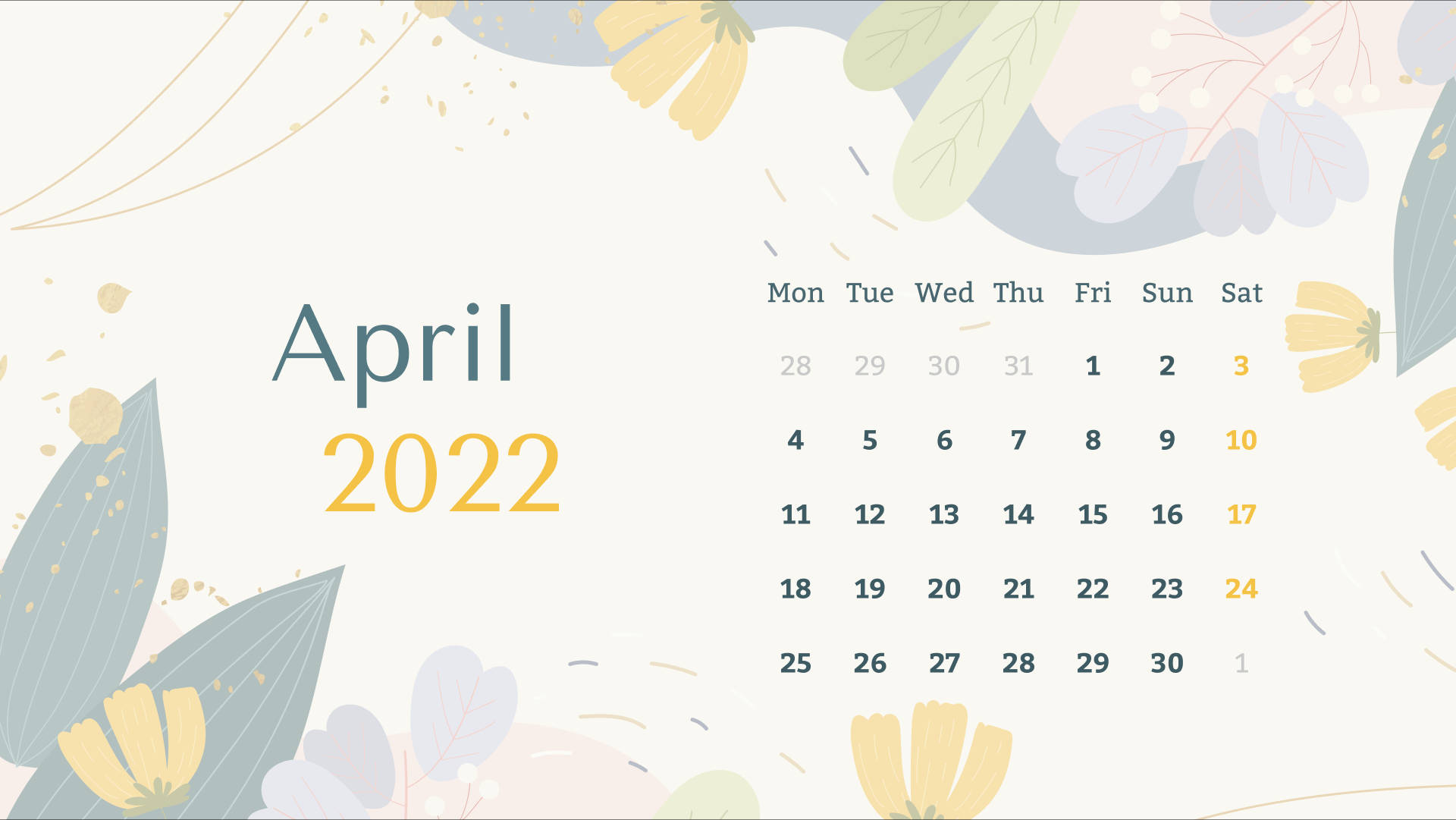 Pastel Plants April 2022 Calendar, April 2022, pastel, Full HD Desktop Wallpaper