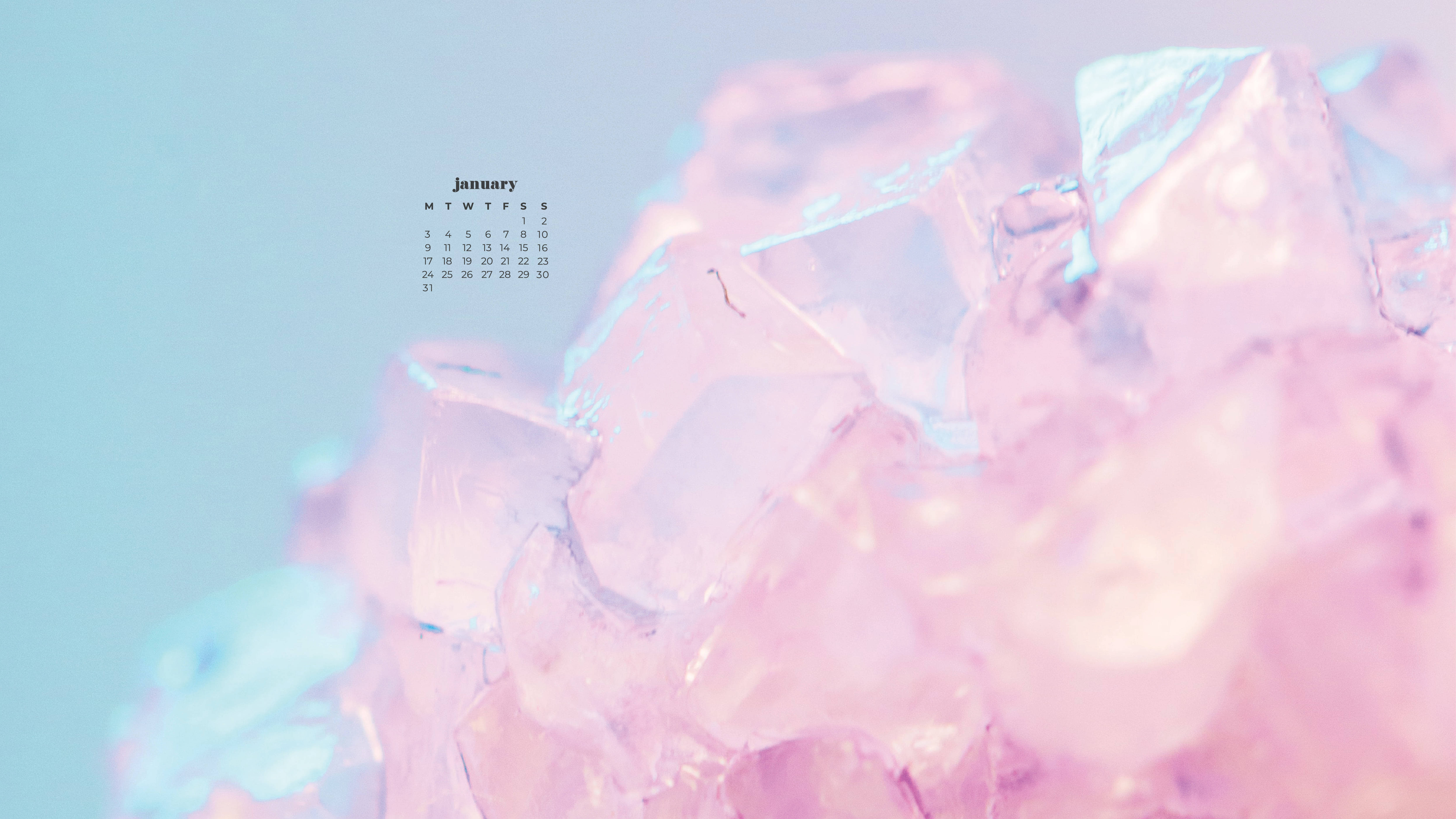 iridescent crystal, January calendar, pale blue gradient, 5K Desktop Wallpaper