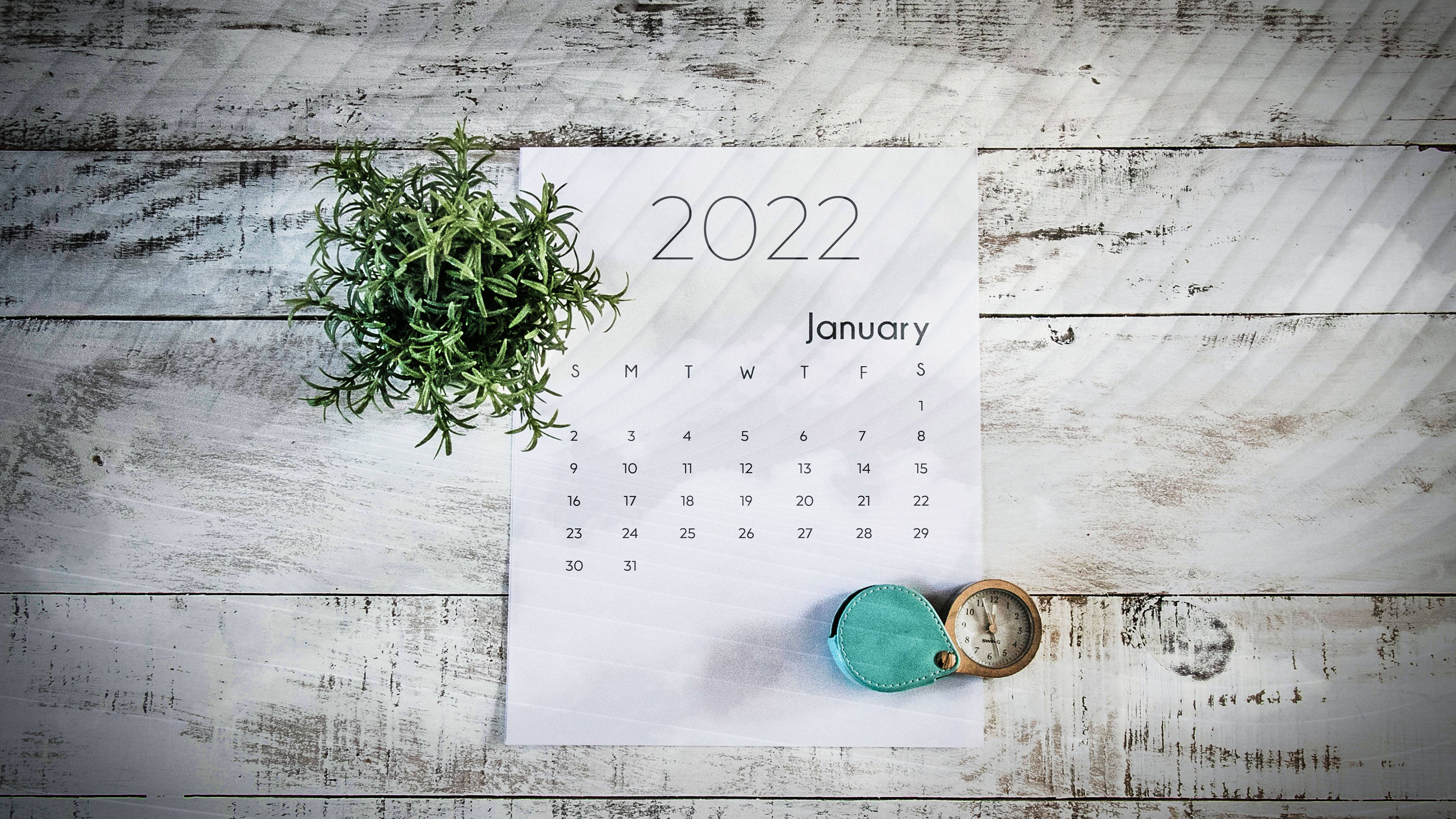 January 2022, wooden table, weathered white wood, 4K Desktop Wallpaper