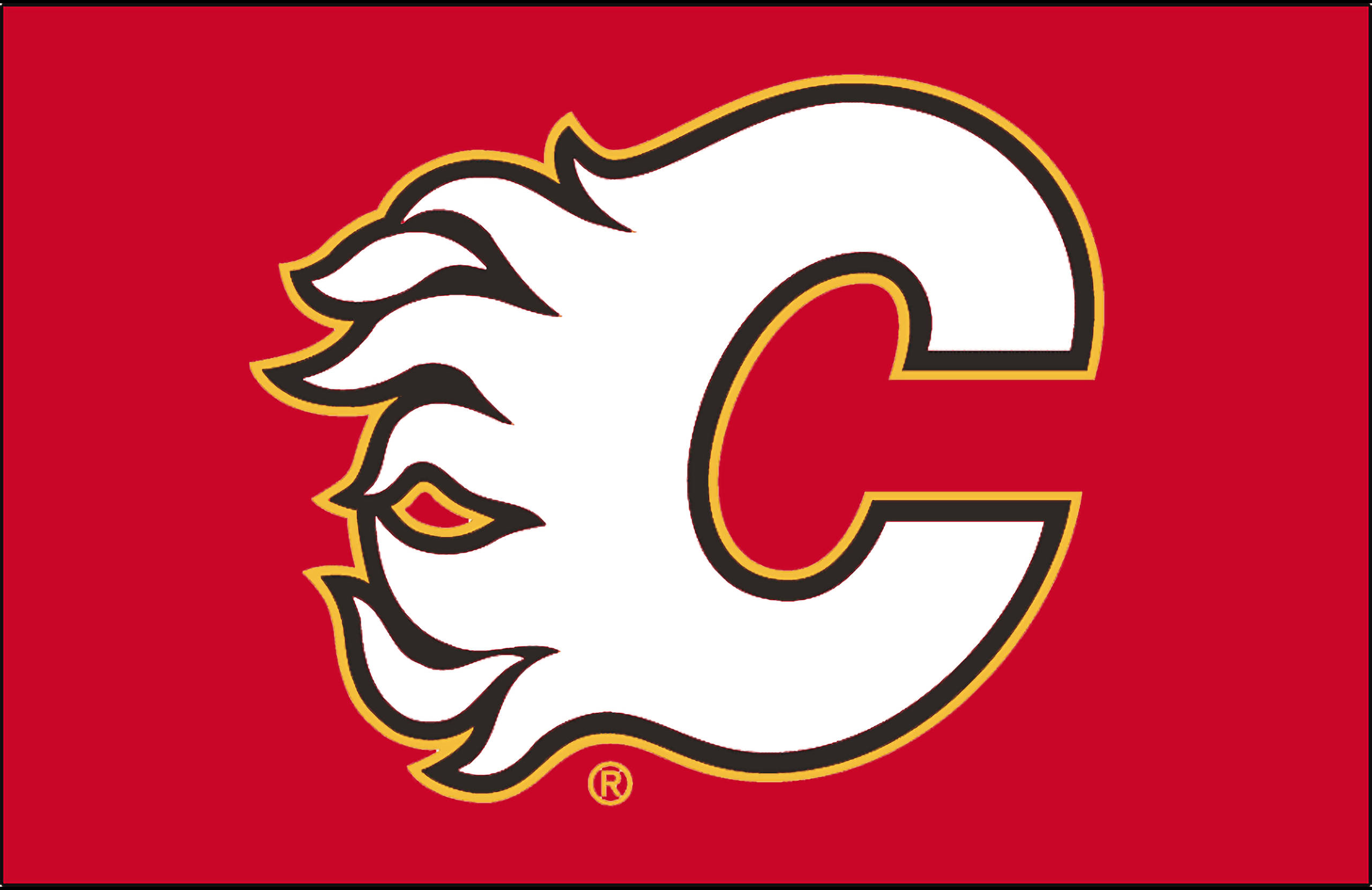 Calgary Flames, white stylized C, flame-like edges, 2K Desktop Wallpaper