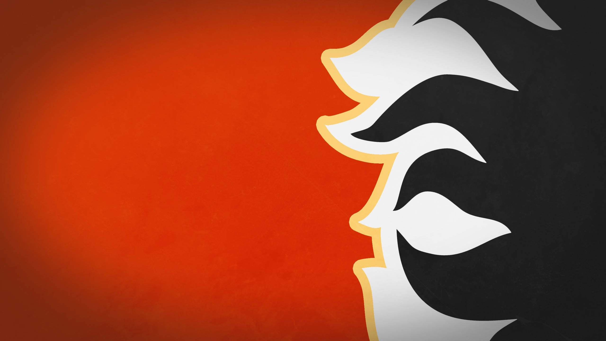 Calgary Flames, white and black face silhouette, gold trim, 2K Desktop Wallpaper