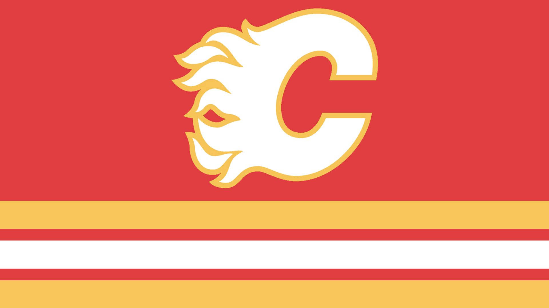 Calgary Flames, white stylized flame logo, red background, Full HD Desktop Wallpaper