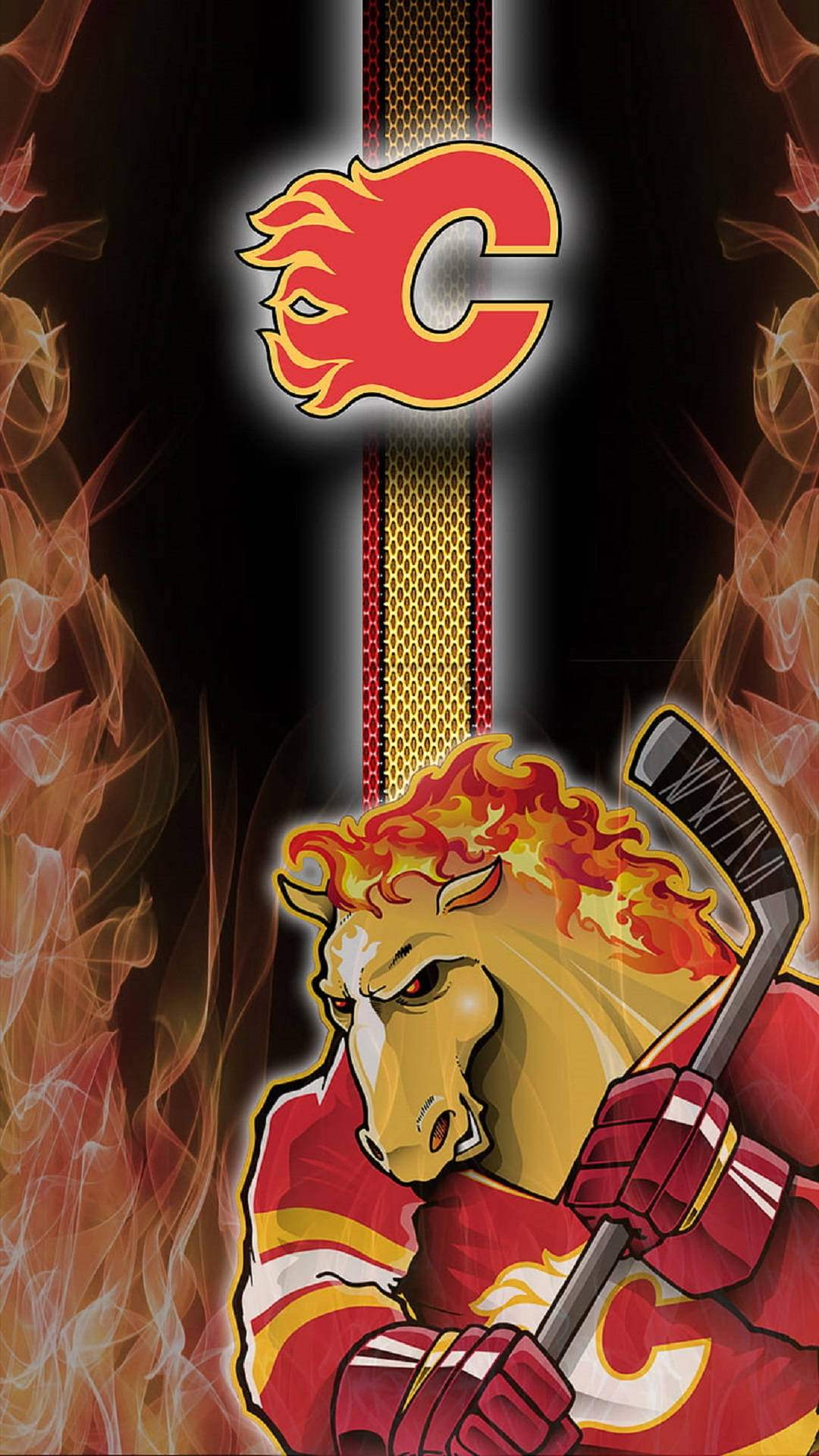 Calgary Flames, horse mascot, red gear, Full HD Phone Wallpaper