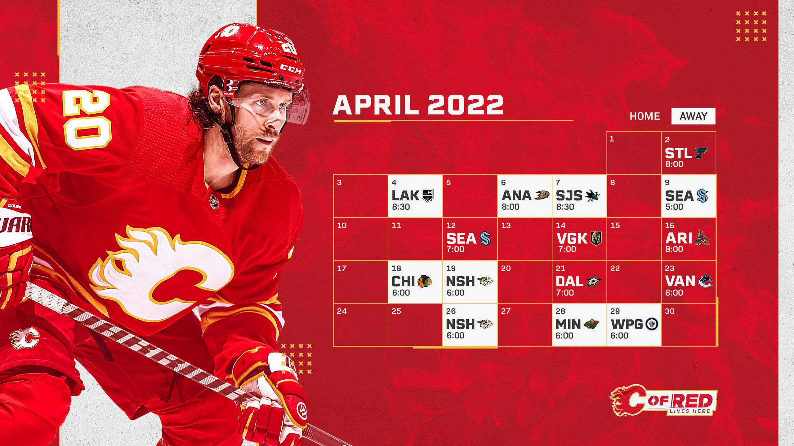 Calgary Flames, April 2022, red gear, 2K Desktop Wallpaper