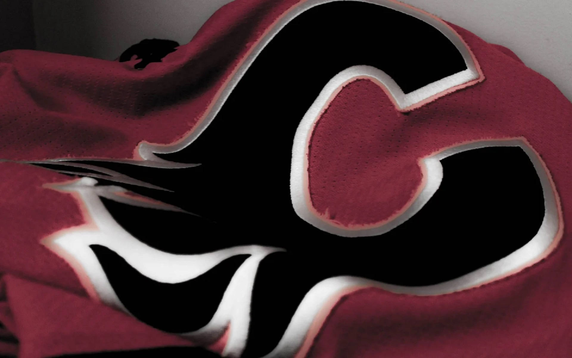 Calgary Flames, maroon fabric, black and white abstract flame-like design, Full HD Desktop Wallpaper