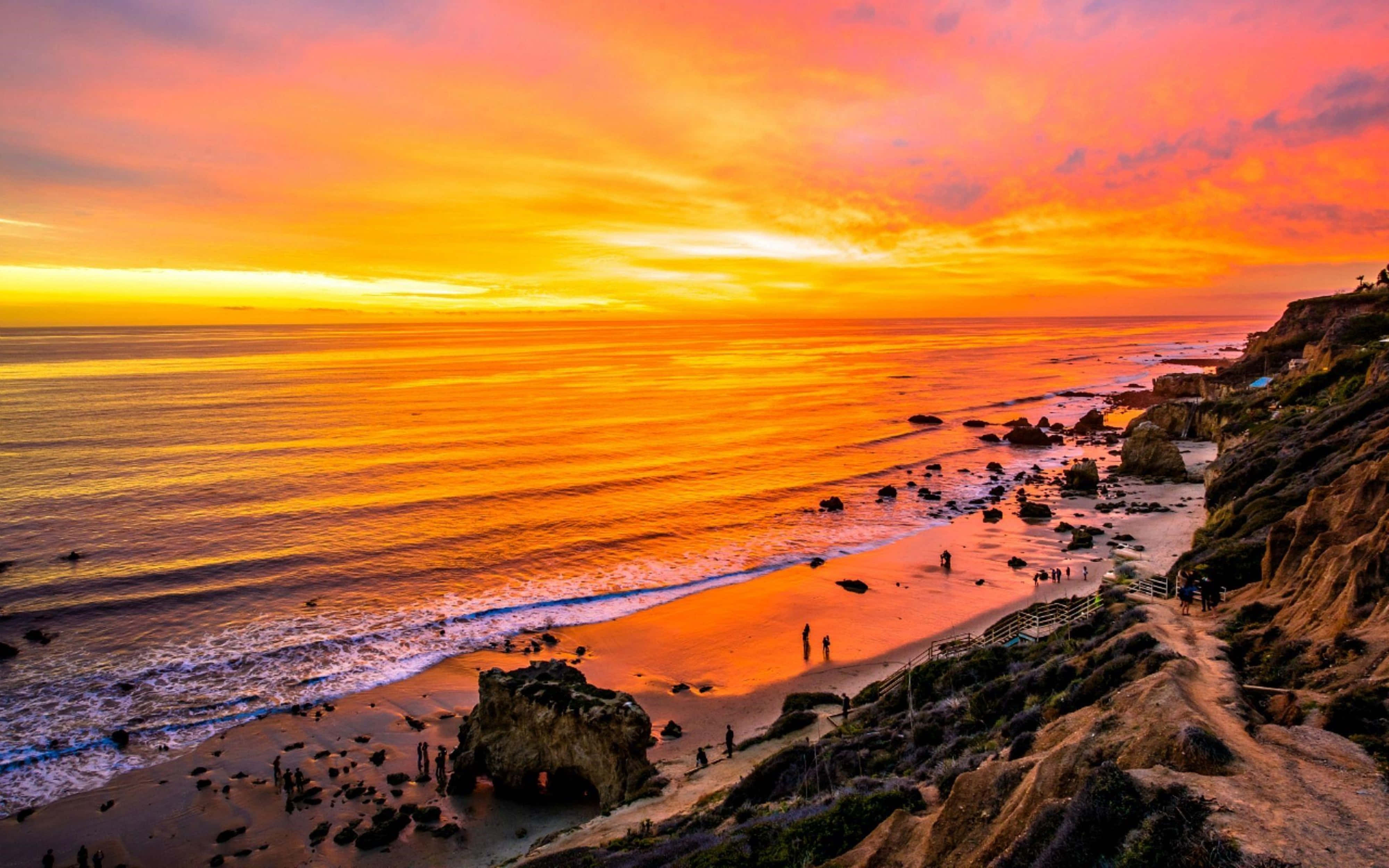 sunset, beach, cliffs, 4K Desktop Wallpaper