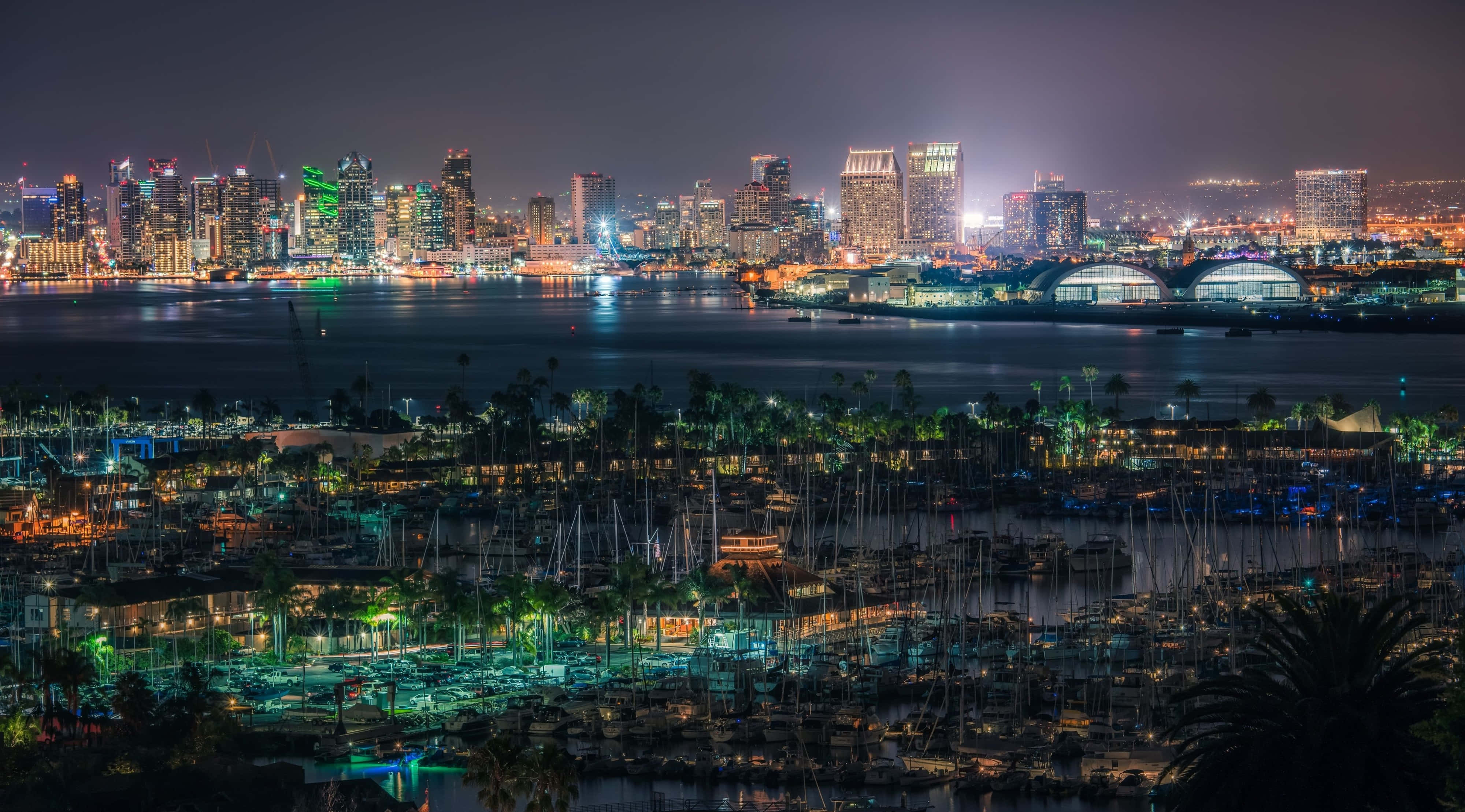 California 4K, nighttime cityscape, marina, 4K Desktop Wallpaper