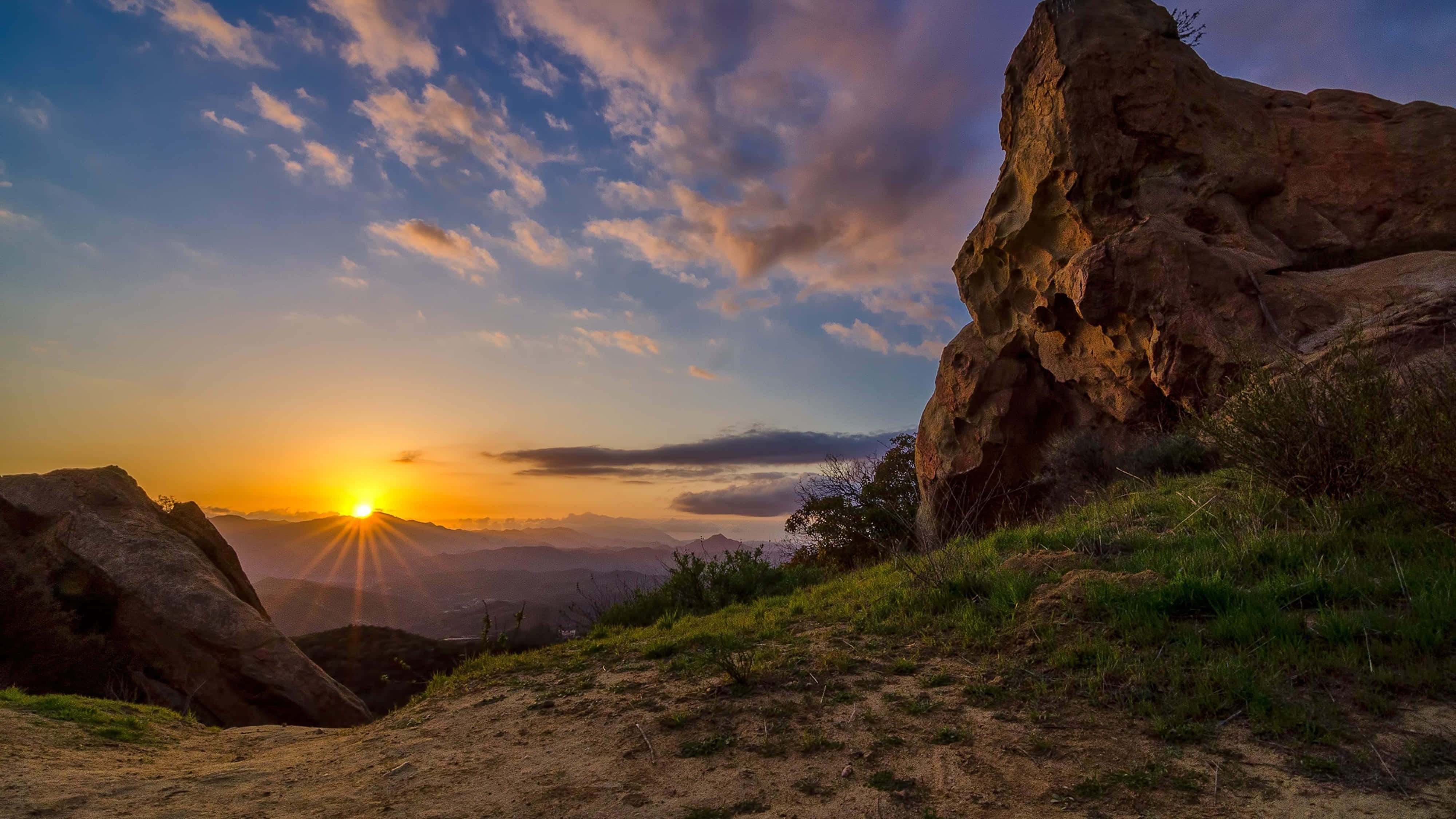 California 4K, Sunset, mountains, 4K Desktop Wallpaper