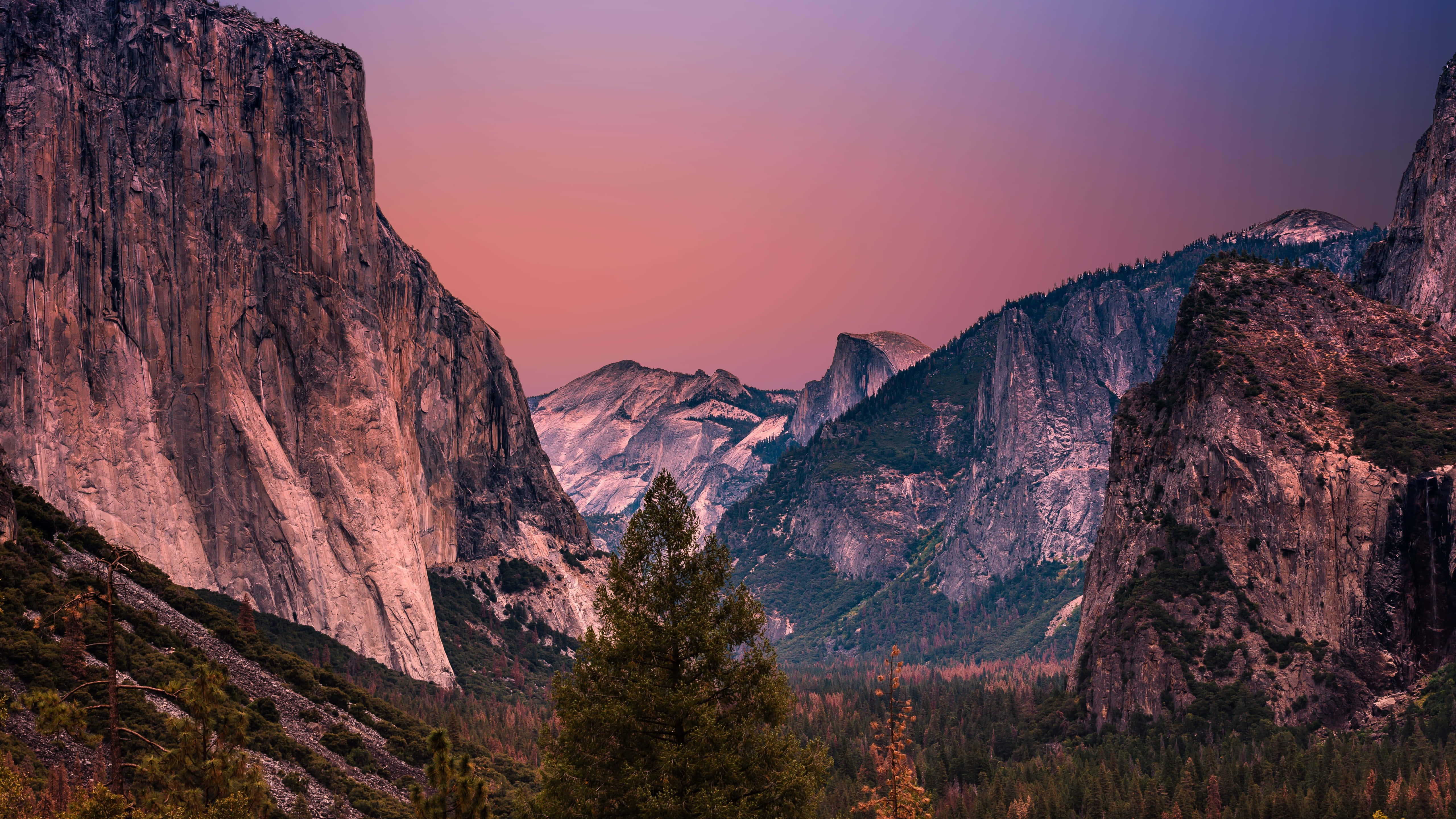 California Mountain, mountain valley, pink and purple twilight, 5K Desktop Wallpaper