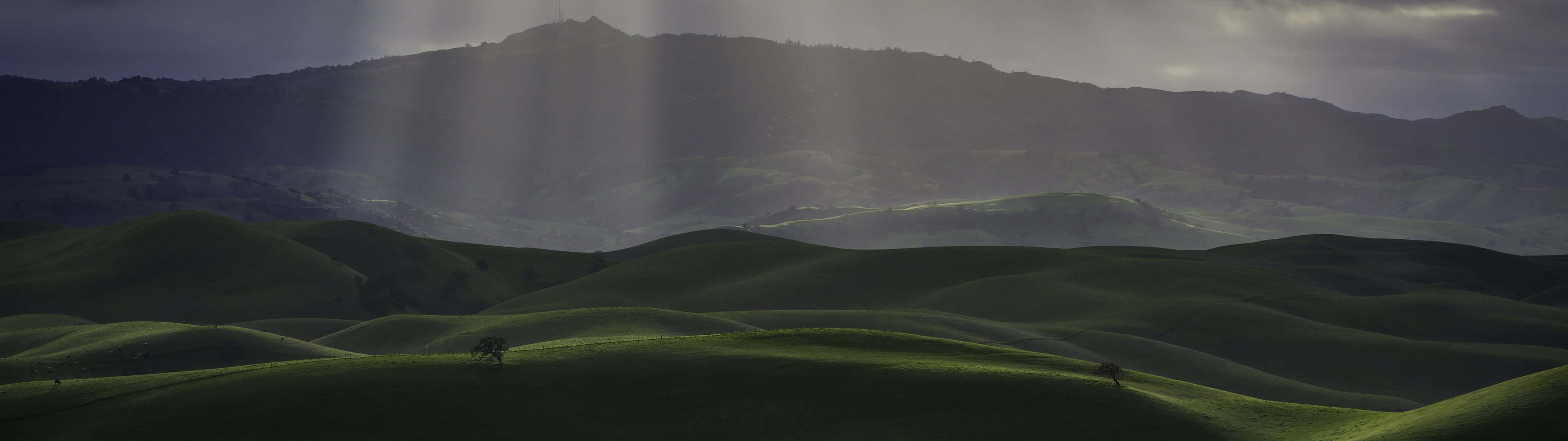 California Mountain, sunlight beams, storm clouds, 5K Desktop Wallpaper